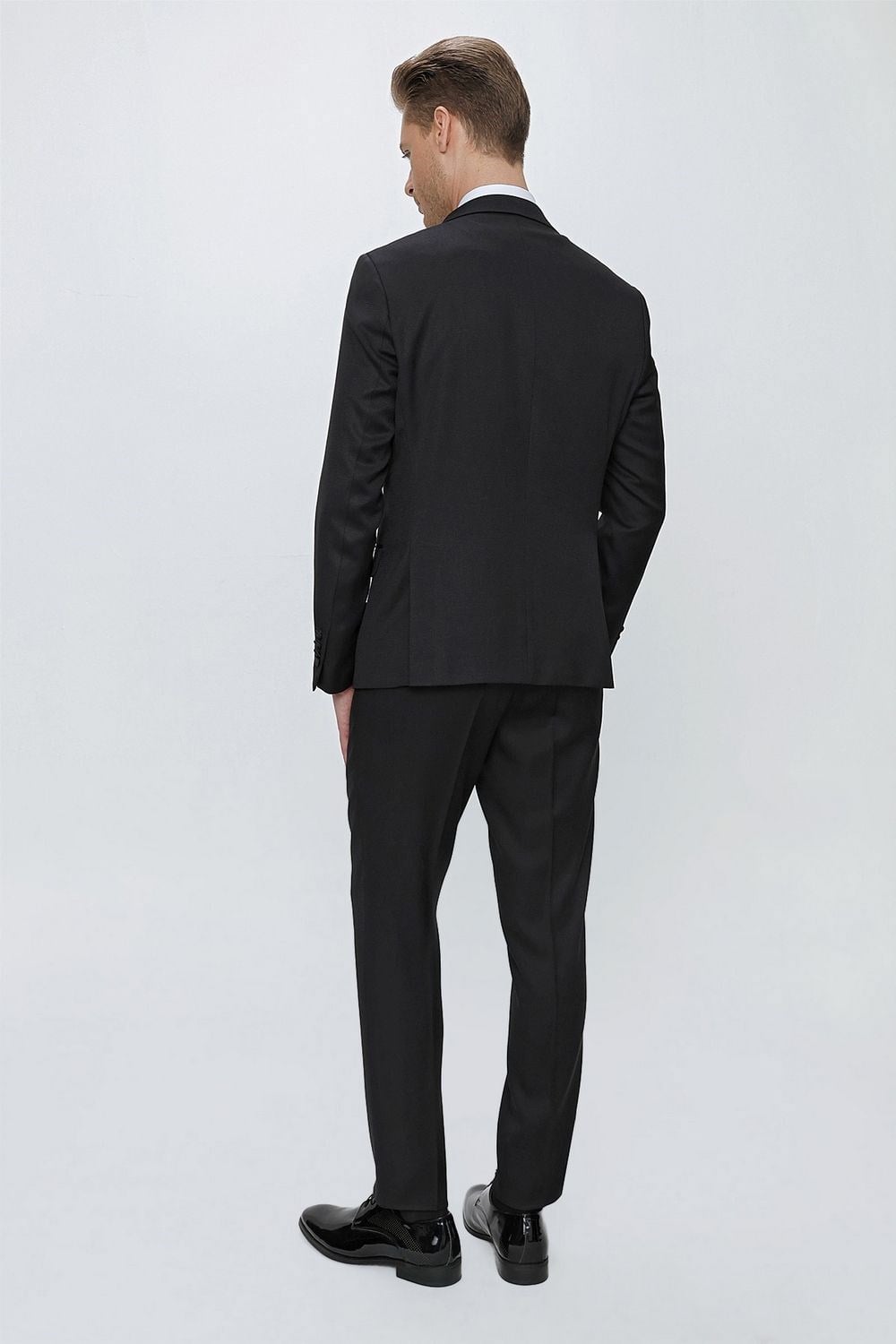 Slim Fit Çıkarılabilir Saten Yaka Siyah Damatlık Smokin Takım Black 062