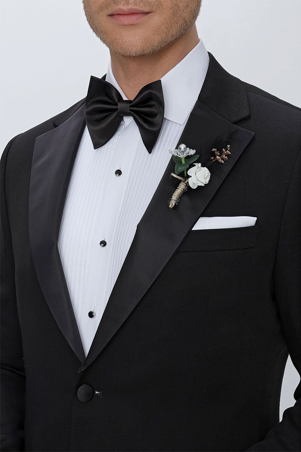 Slim Fit Çıkarılabilir Saten Yaka Siyah Damatlık Smokin Takım Black 067