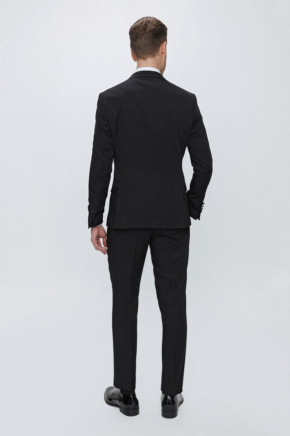 Slim Fit Çıkarılabilir Saten Yaka Siyah Damatlık Smokin Takım Black 067