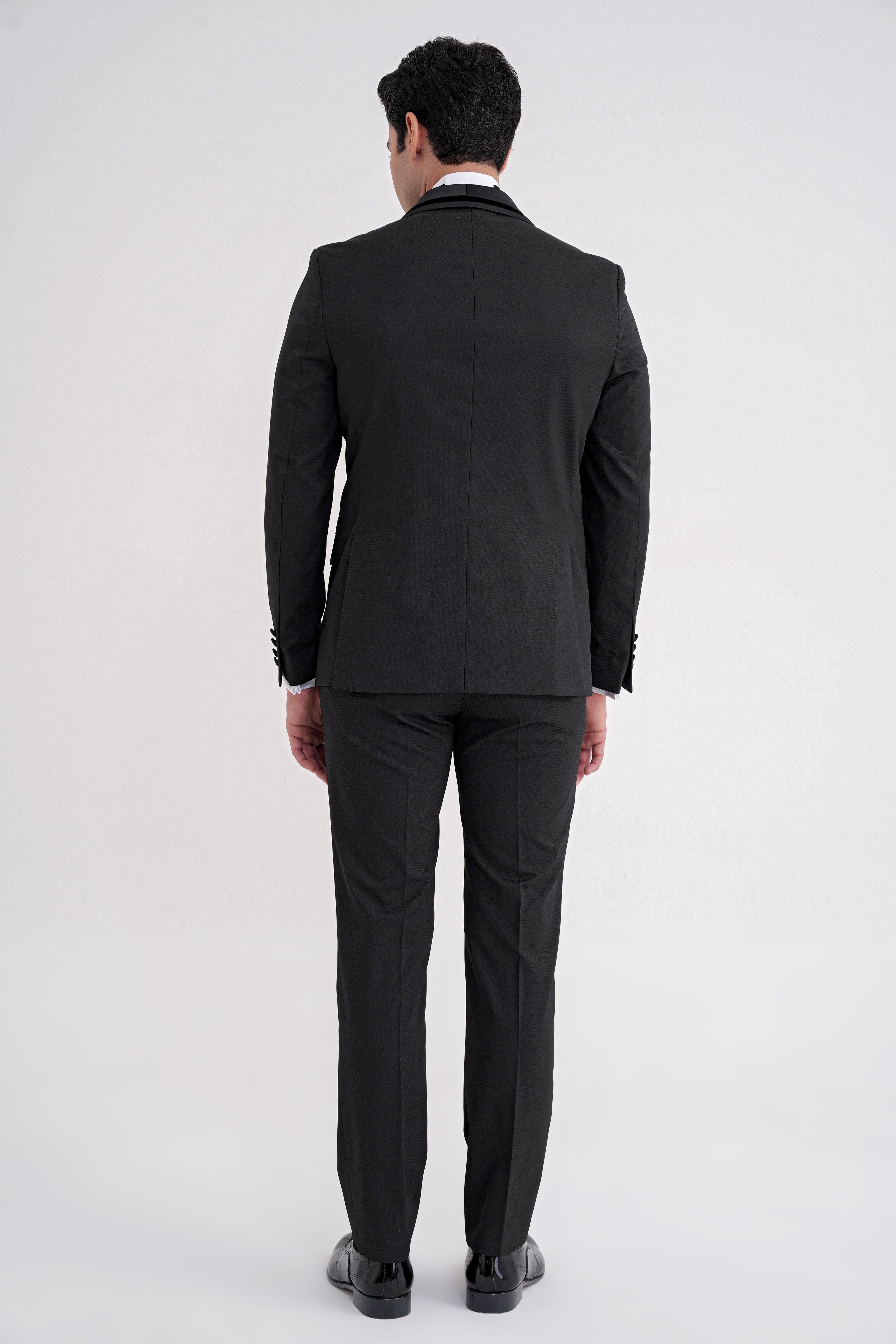 Slim Fit Çıkarılabilir Saten Yaka Tek Düğme Siyah Damatlık Smokin Takım Black 073