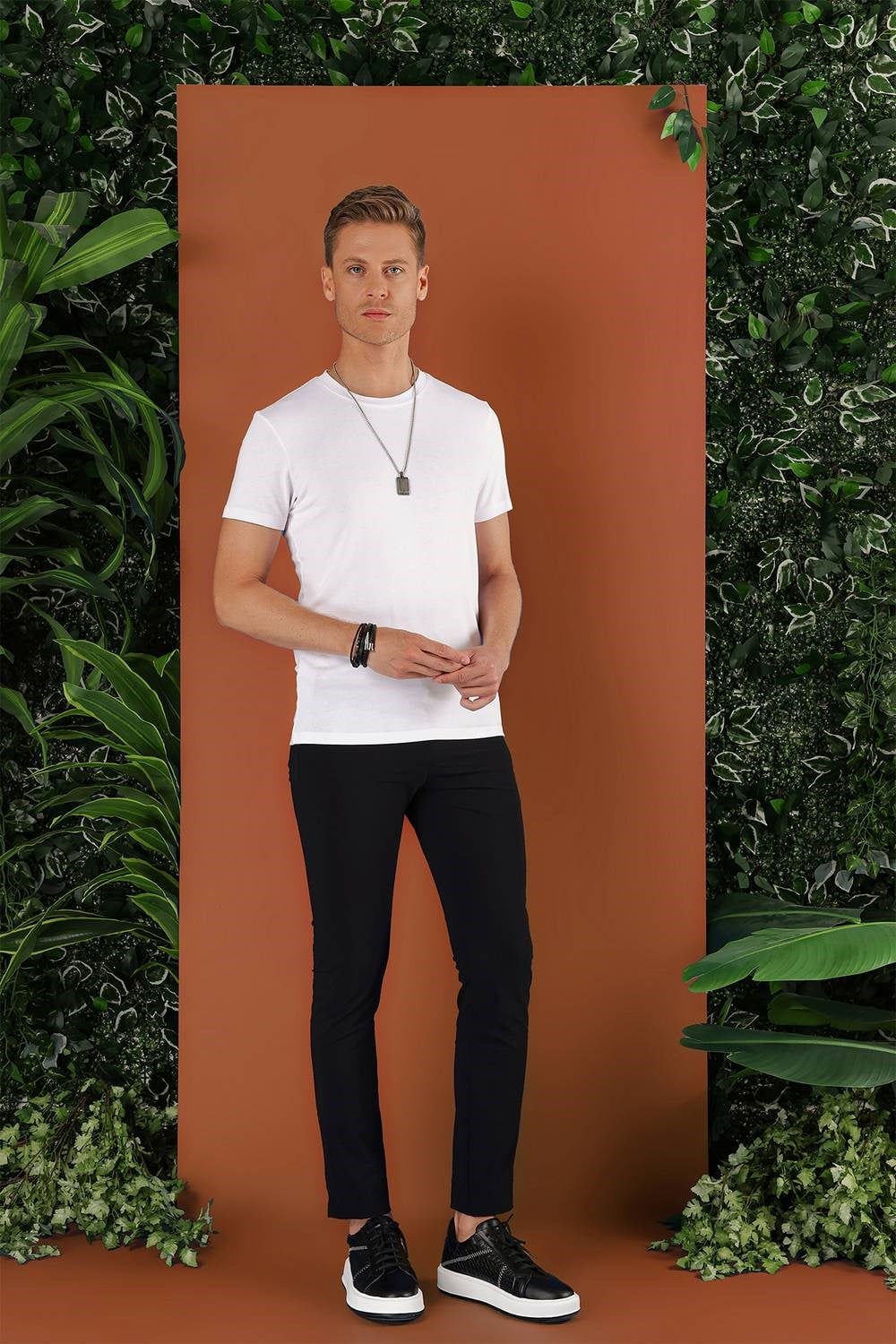 Slim Fit Çizgili Dokuma Beli İpli Esnek Pamuk Siyah Jogger Pantolon P 1121