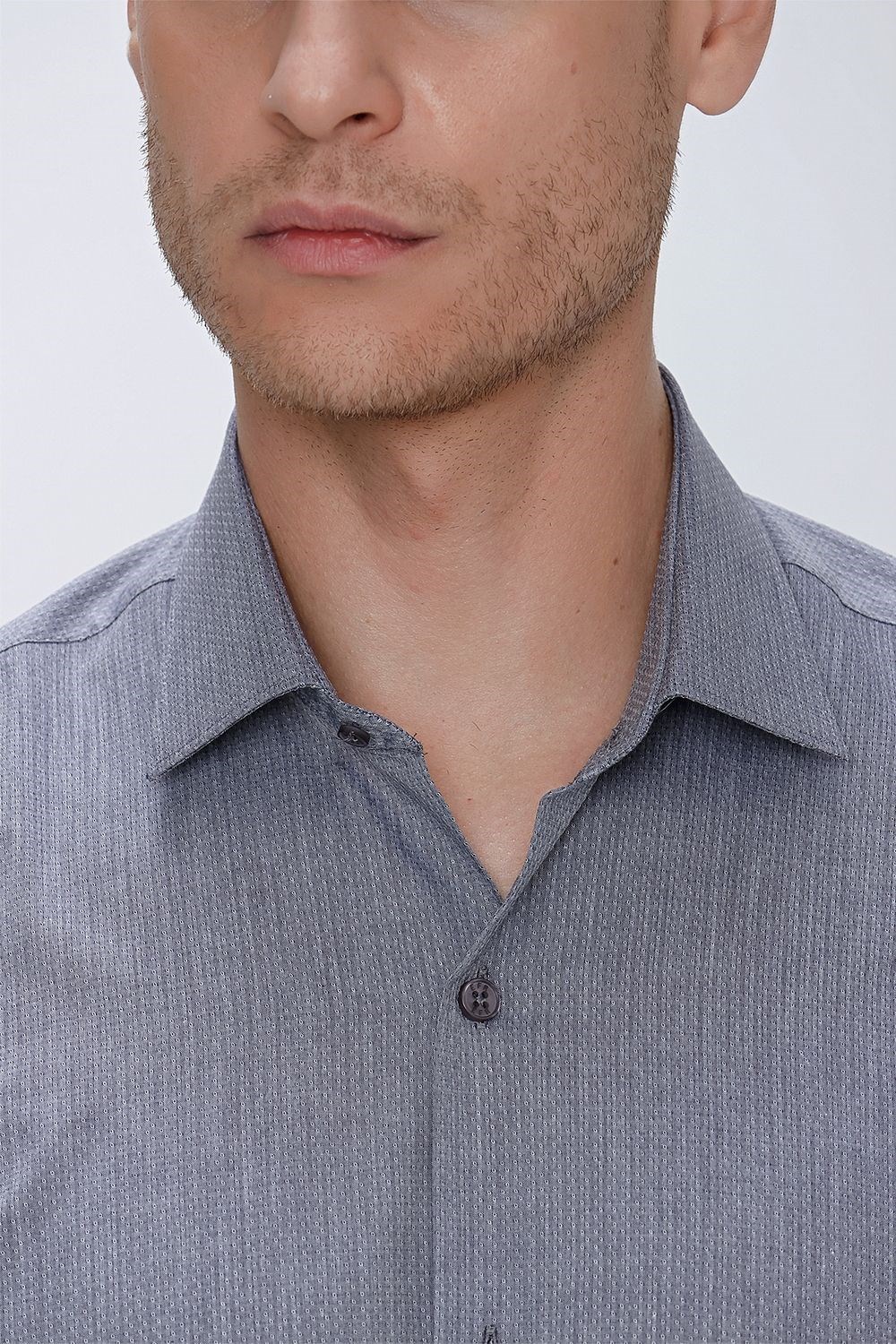 Slim Fit Doku Desenli %100 Pamuk Füme Gömlek GK 675