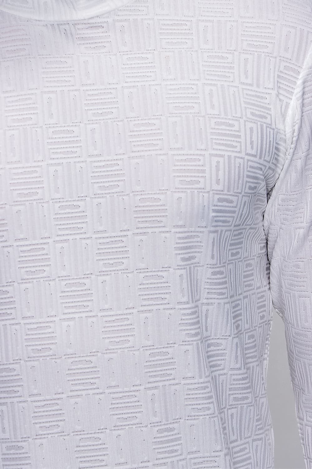 Slim Fit Doku Desenli Balıkçı Yaka Pamuklu Uzun Kollu Ekru Tişört TS 775