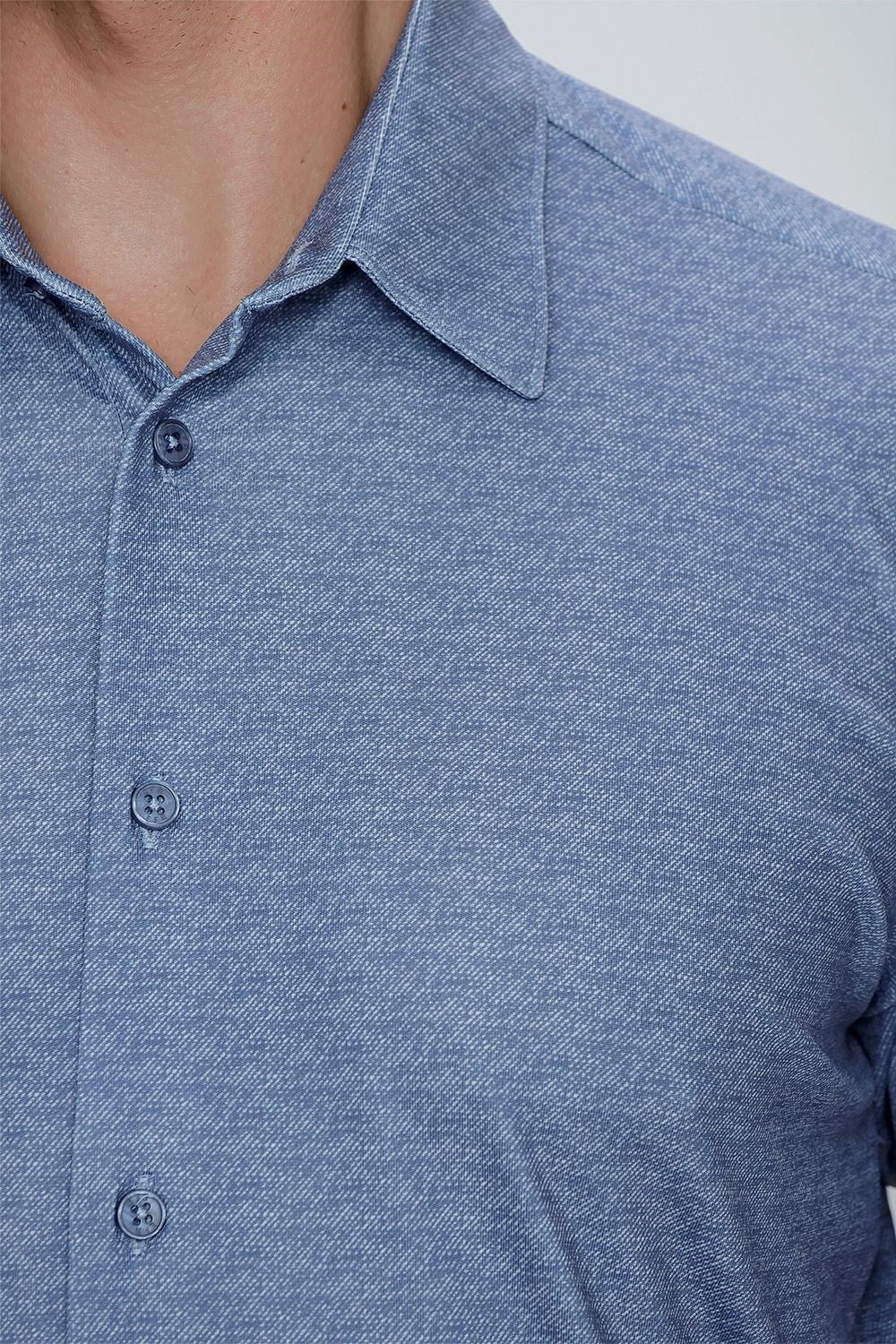 Slim Fit Doku Desenli Esnek Pamuk Mavi Gömlek G 1523
