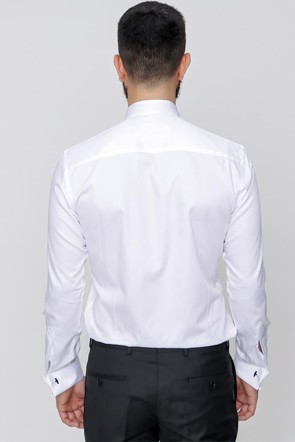 Slim Fit Duble Manşet Ata Yaka Ekru Damatlık Smokin Gömlek Gk 148