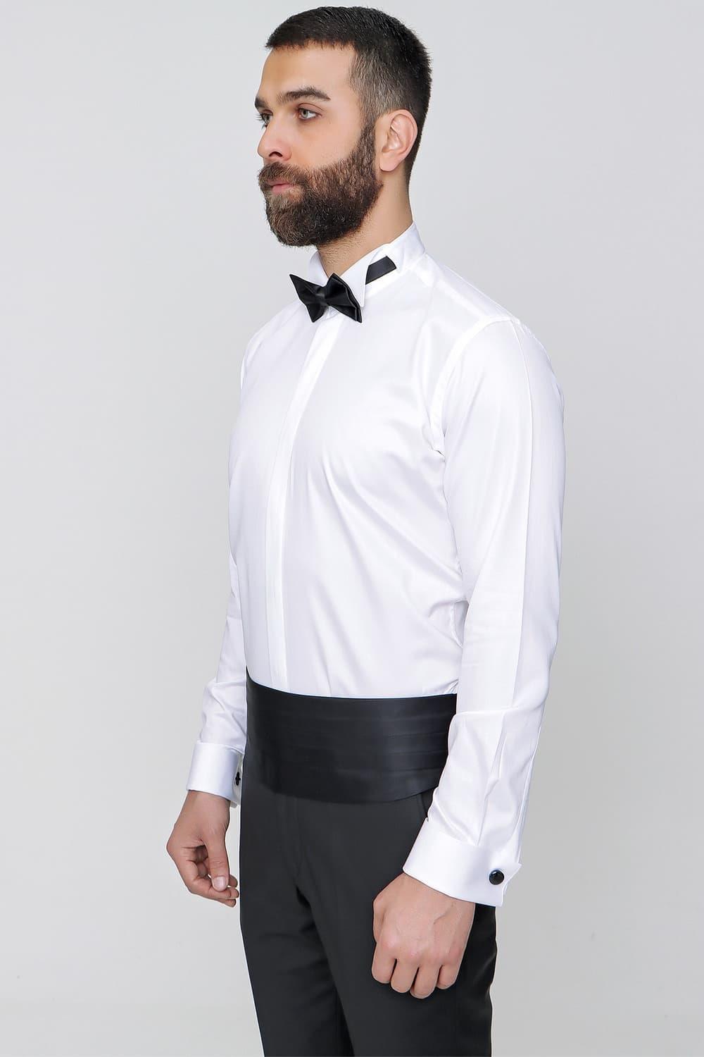 Slim Fit Duble Manşet Ata Yaka Ekru Damatlık Smokin Gömlek Gk 148