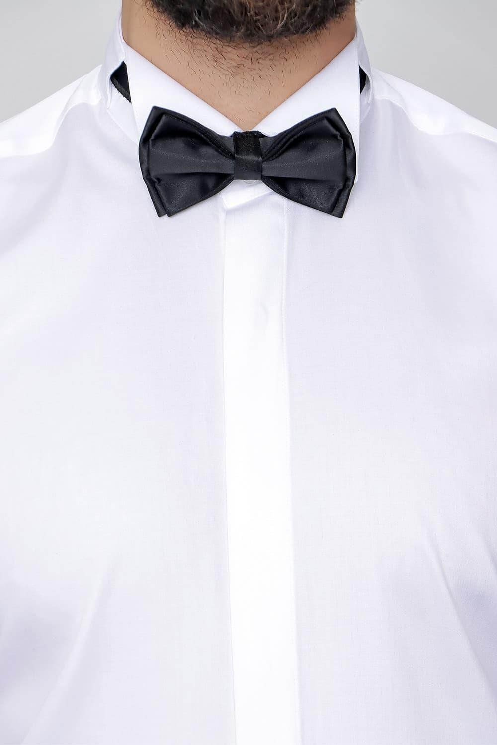 Slim Fit Duble Manşet Ata Yaka Ekru Damatlık Smokin Gömlek Gk 148