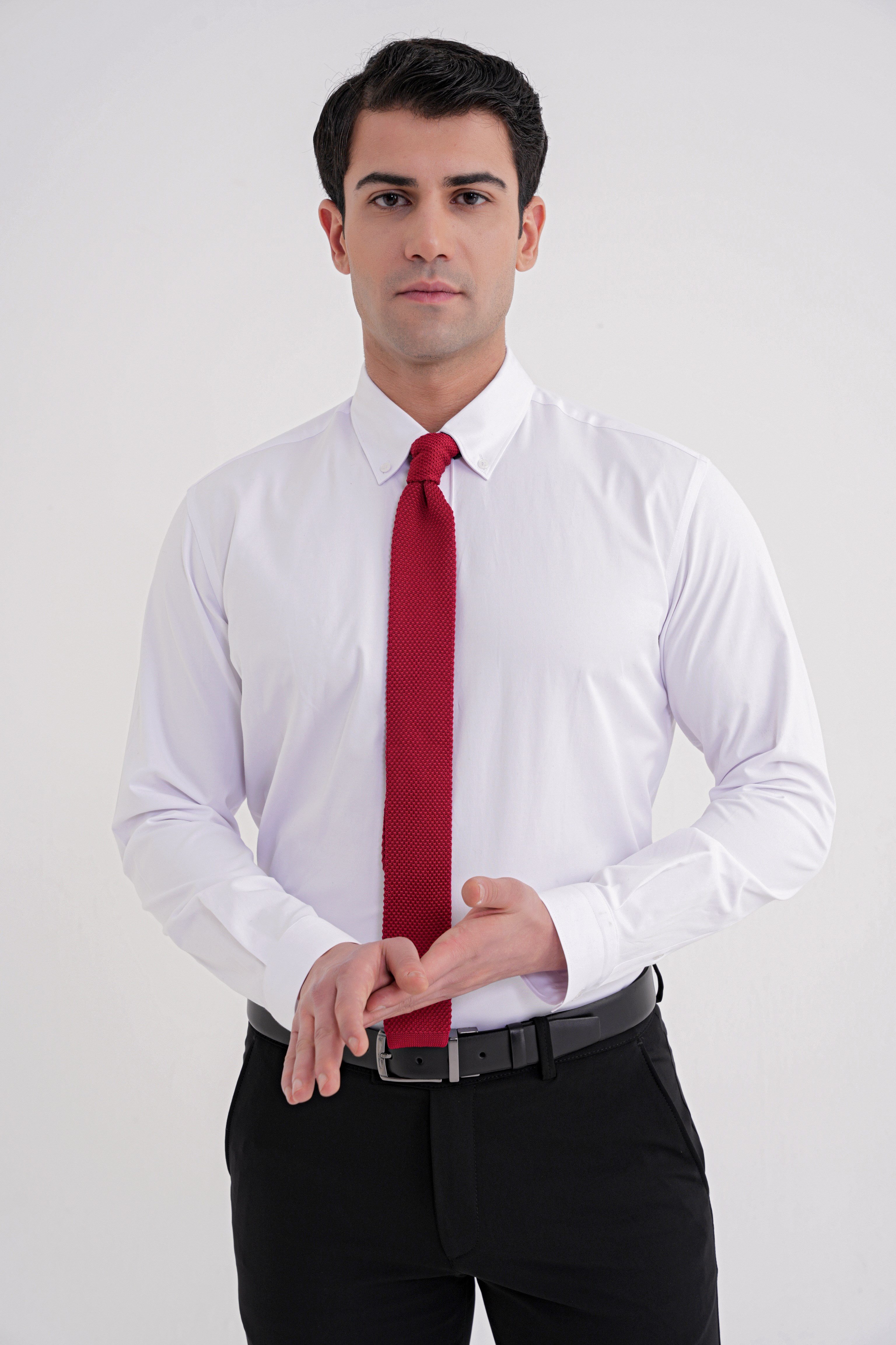 Slim Fit Düğme Yakalı Esnek Pamuk Beyaz Gömlek GK 754