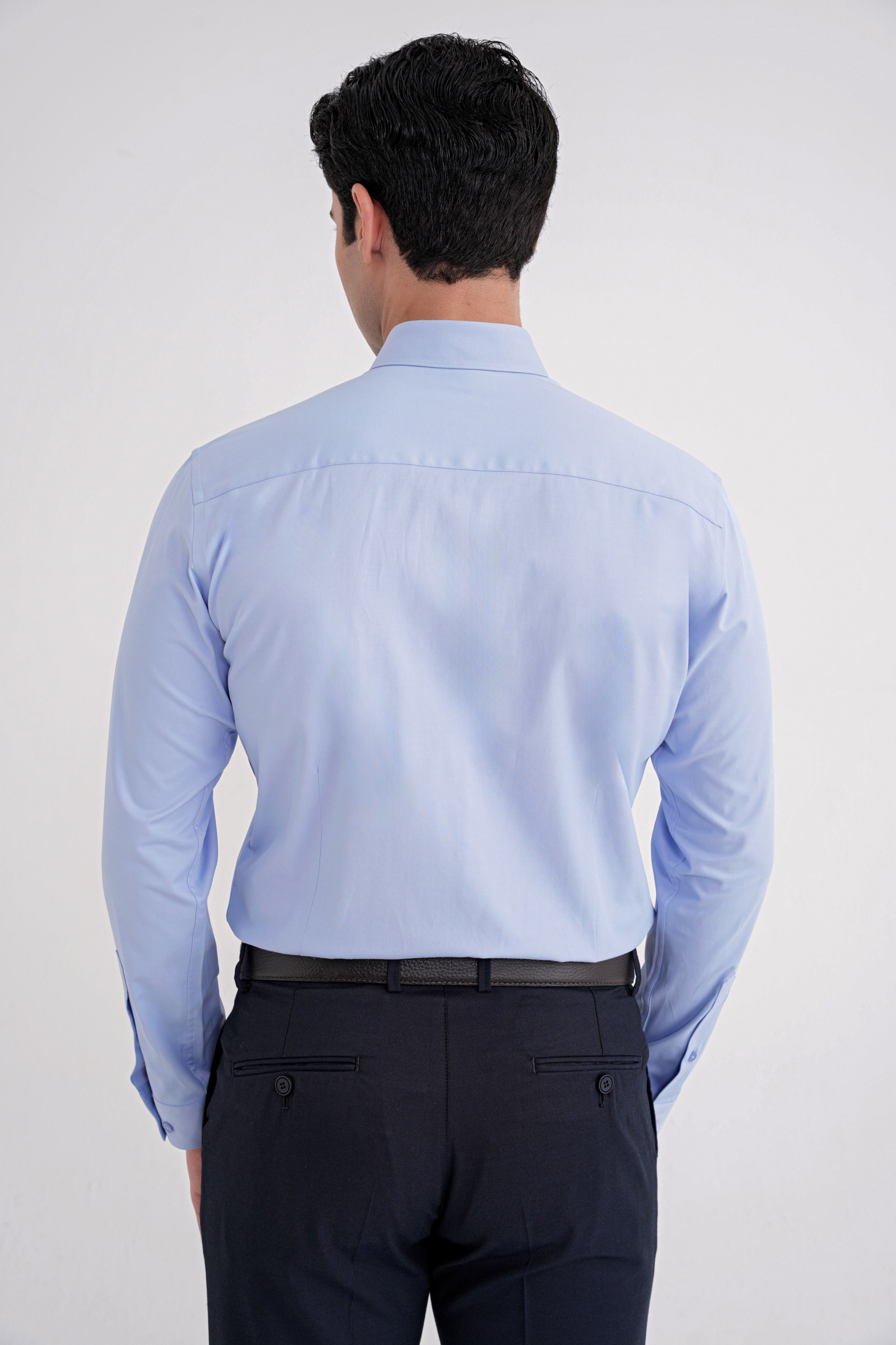 Slim Fit Düğme Yakalı Esnek Pamuk Mavi Gömlek GK 754