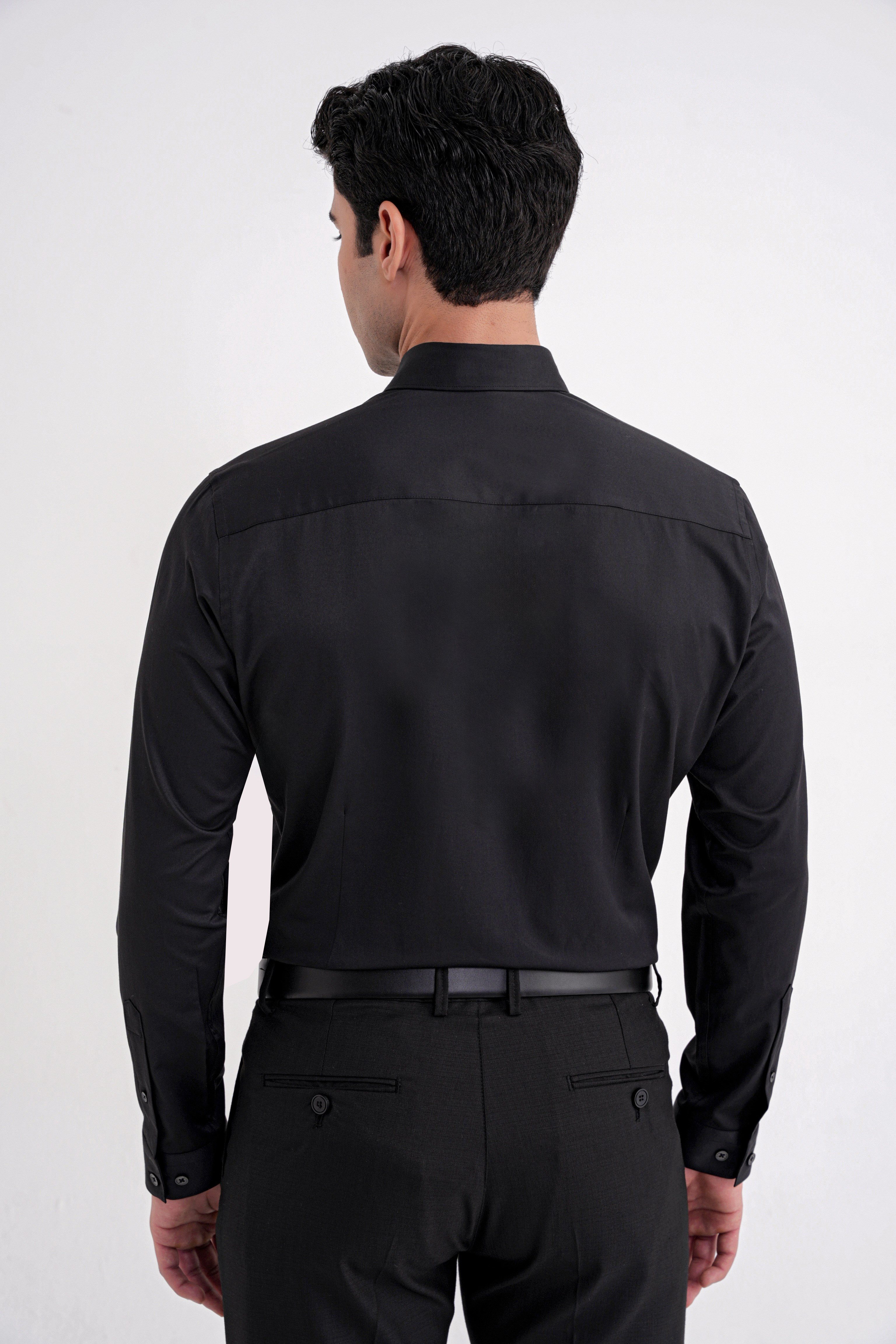 Slim Fit Düğme Yakalı Esnek Pamuk Siyah Gömlek GK 754