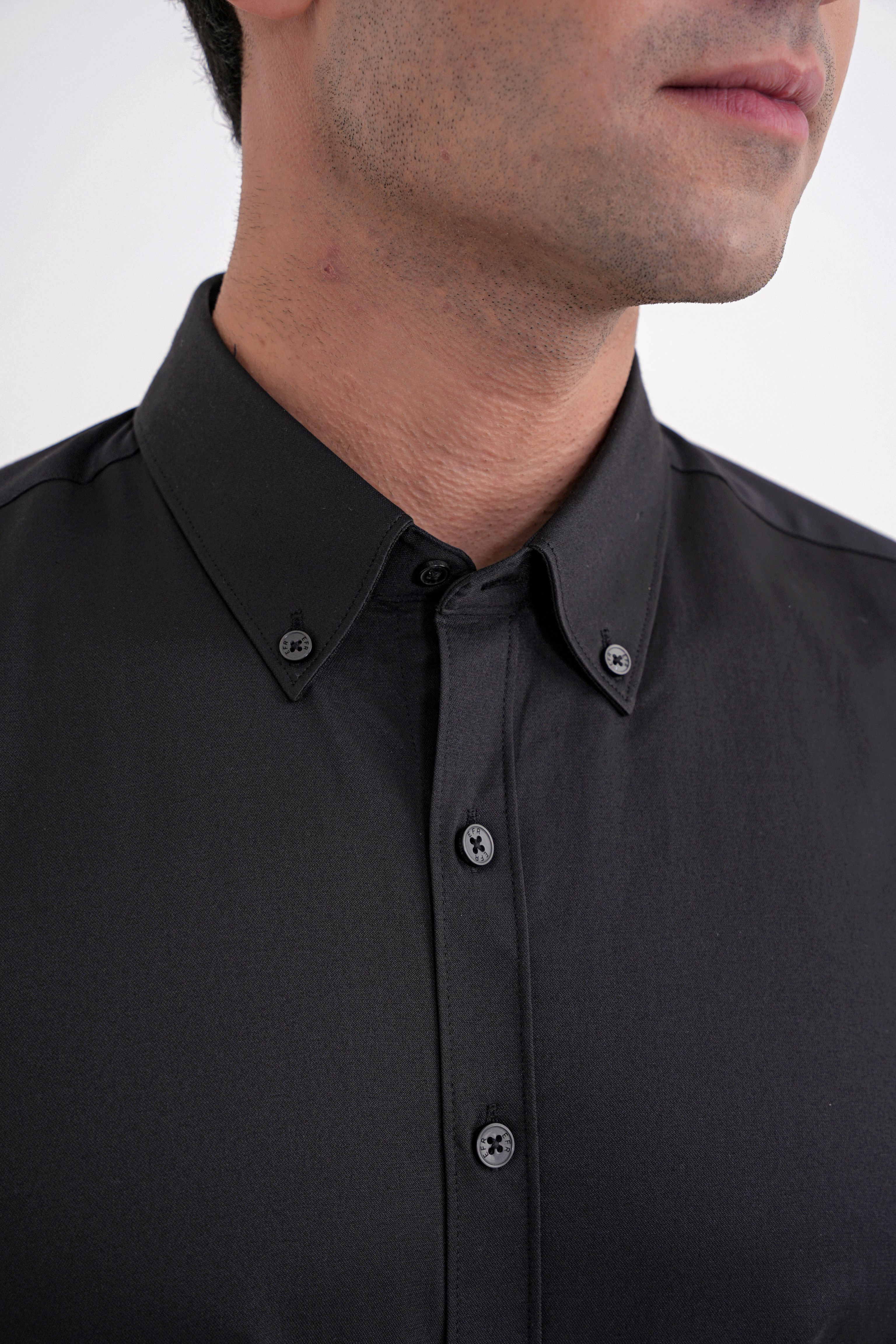 Slim Fit Düğme Yakalı Esnek Pamuk Siyah Gömlek GK 754