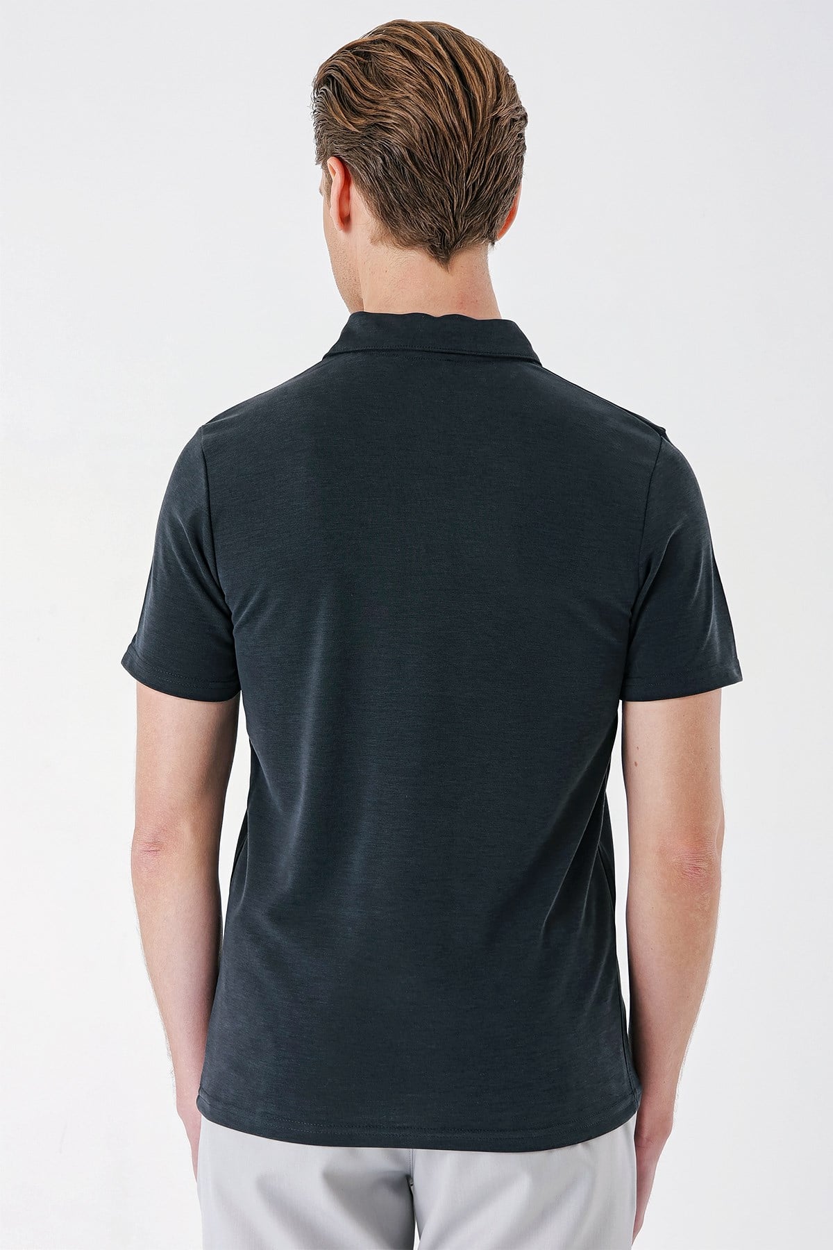 Slim Fit Düğmeli Pamuklu Siyah Polo Yaka Tişört Ts 879
