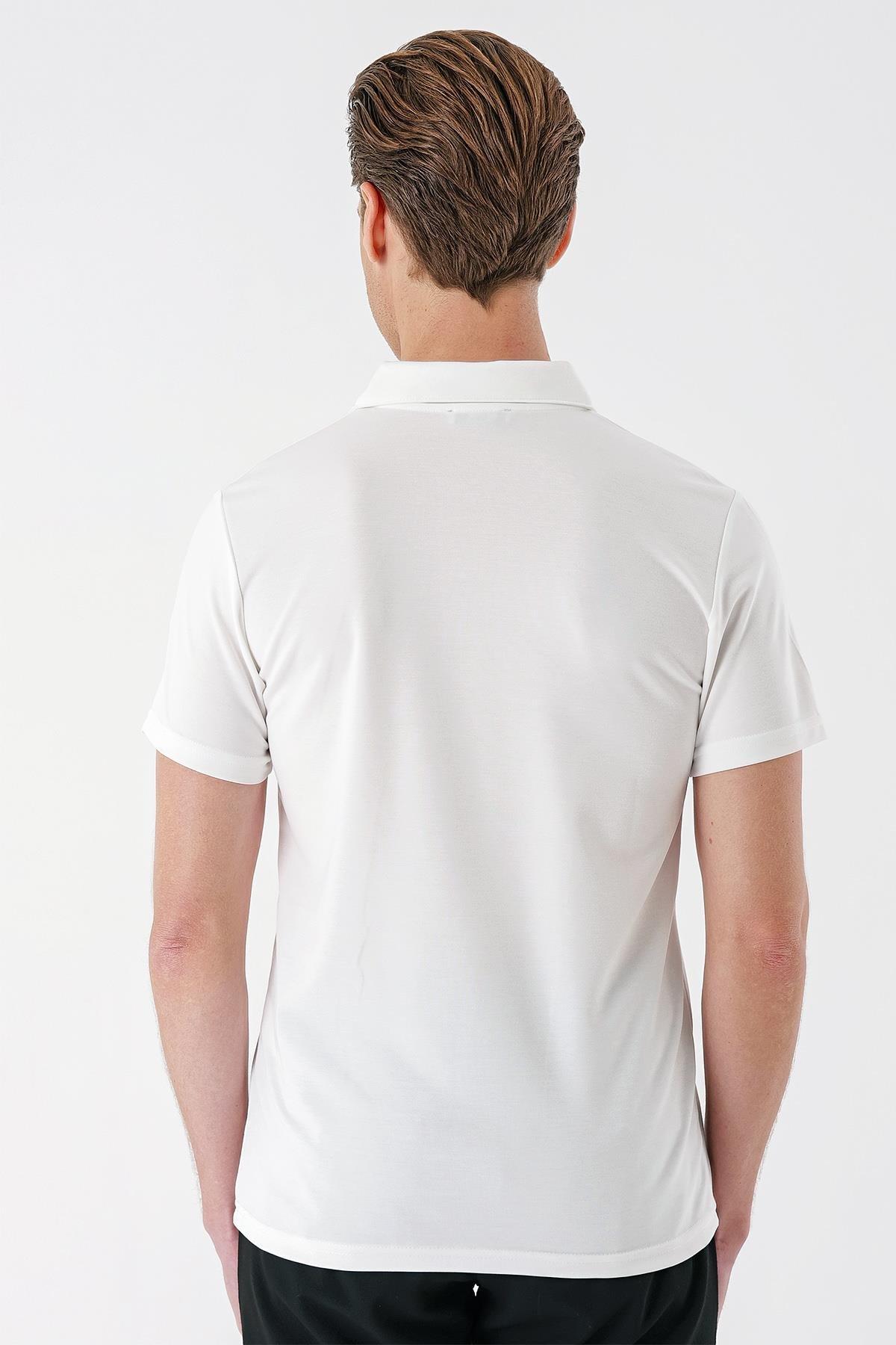 Slim Fit Düğmeli Polo Yaka Pamuklu Beyaz Tişört Ts 879