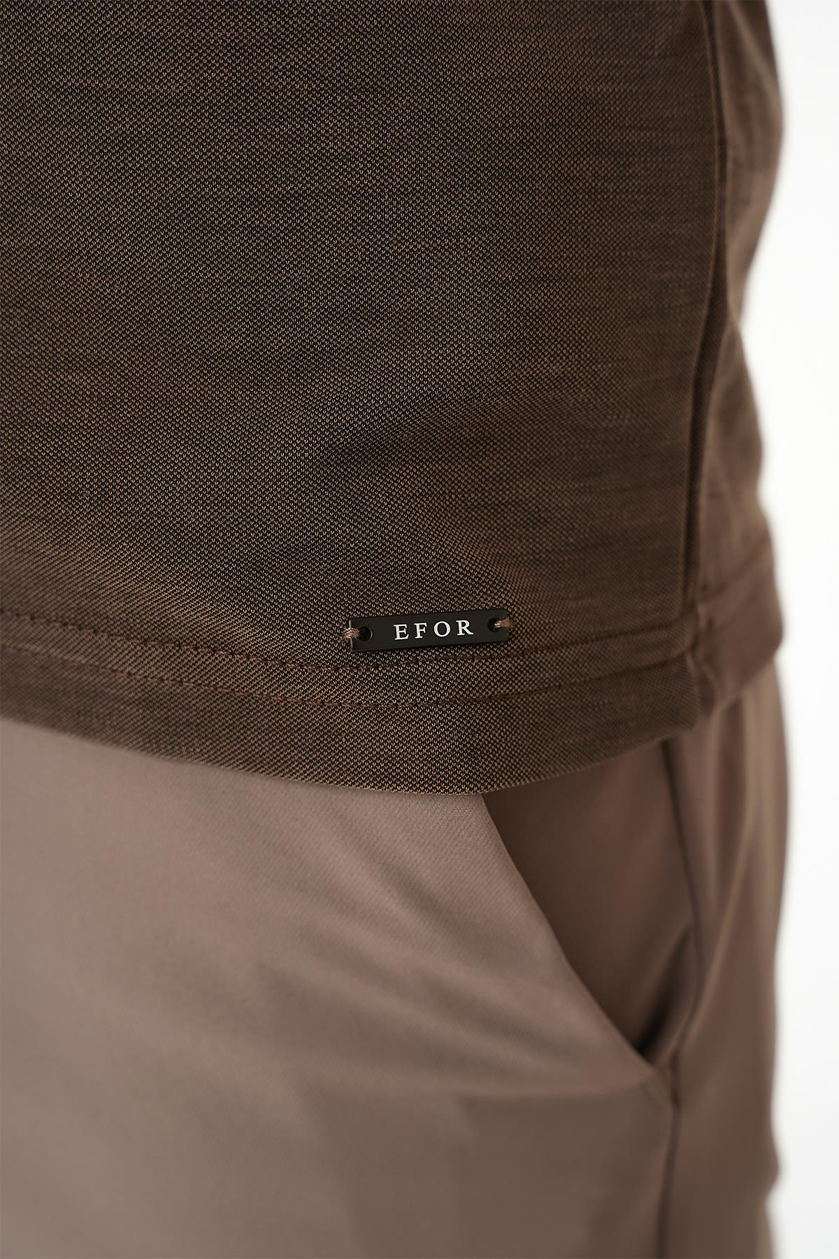 Slim Fit Düğmeli Polo Yaka Pamuklu Koyu Vizon Tişört Ts 879