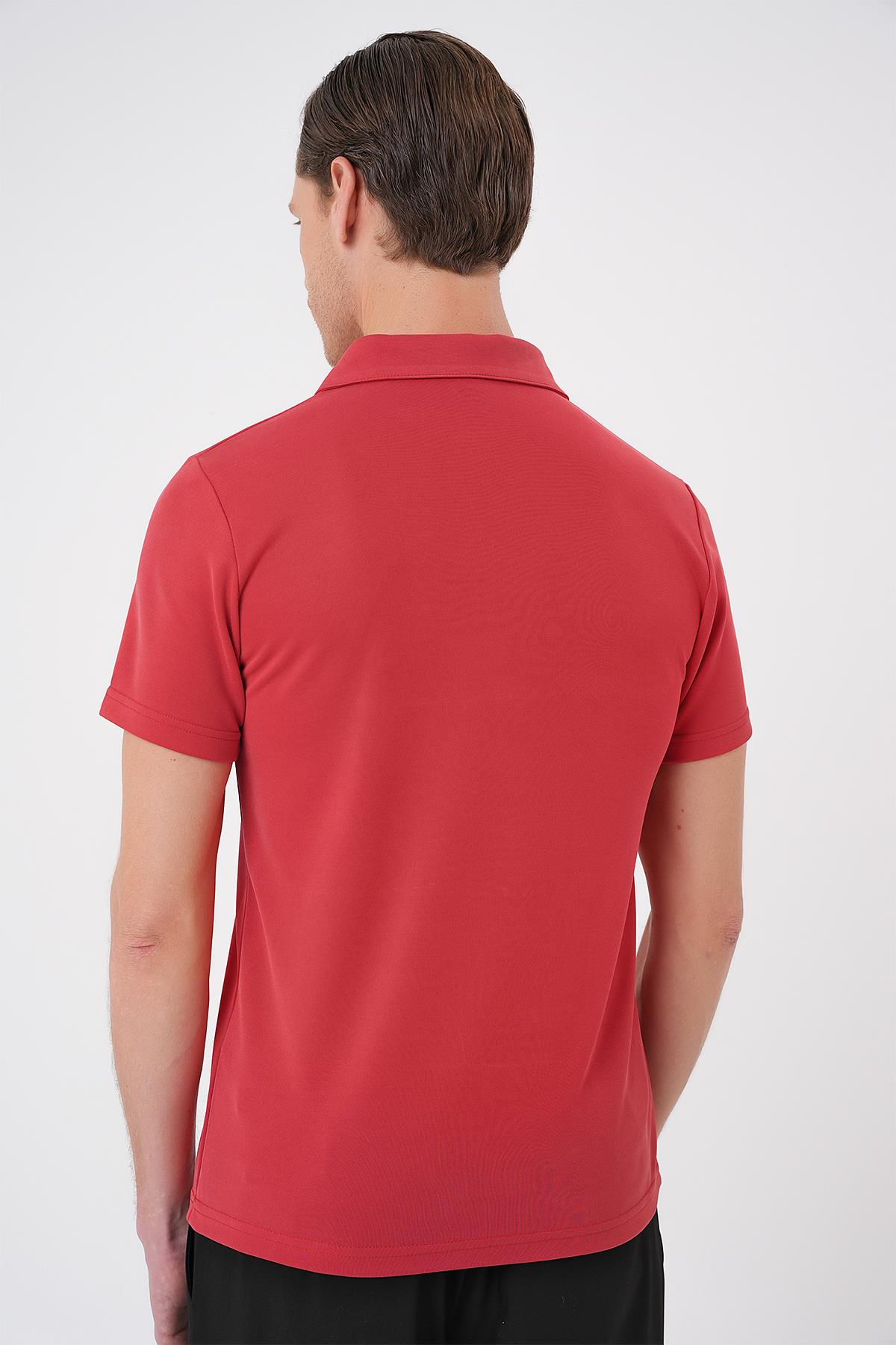 Slim Fit Düğmeli Polo Yaka Pamuklu Mercan Tişört Ts 879