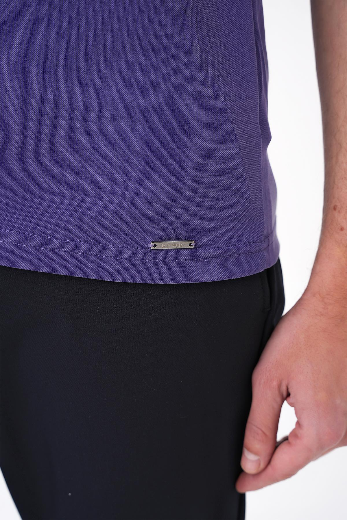 Slim Fit Düğmeli Polo Yaka Pamuklu Mor Tişört Ts 879