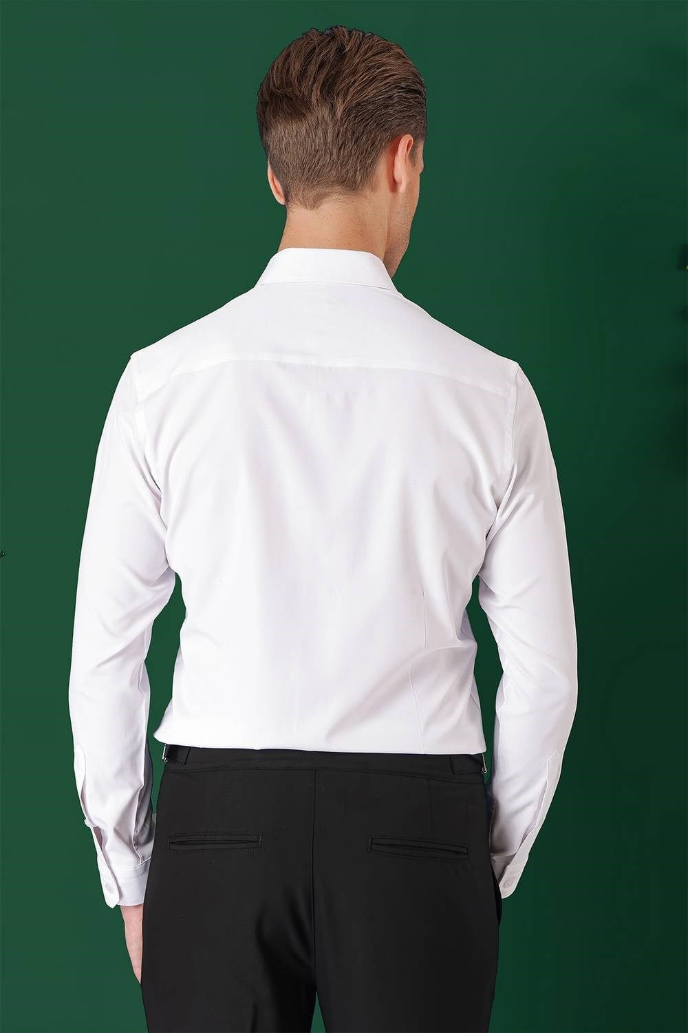 Slim Fit Düğmeli Yaka Pamuklu Klasik Beyaz Gömlek Gk 714
