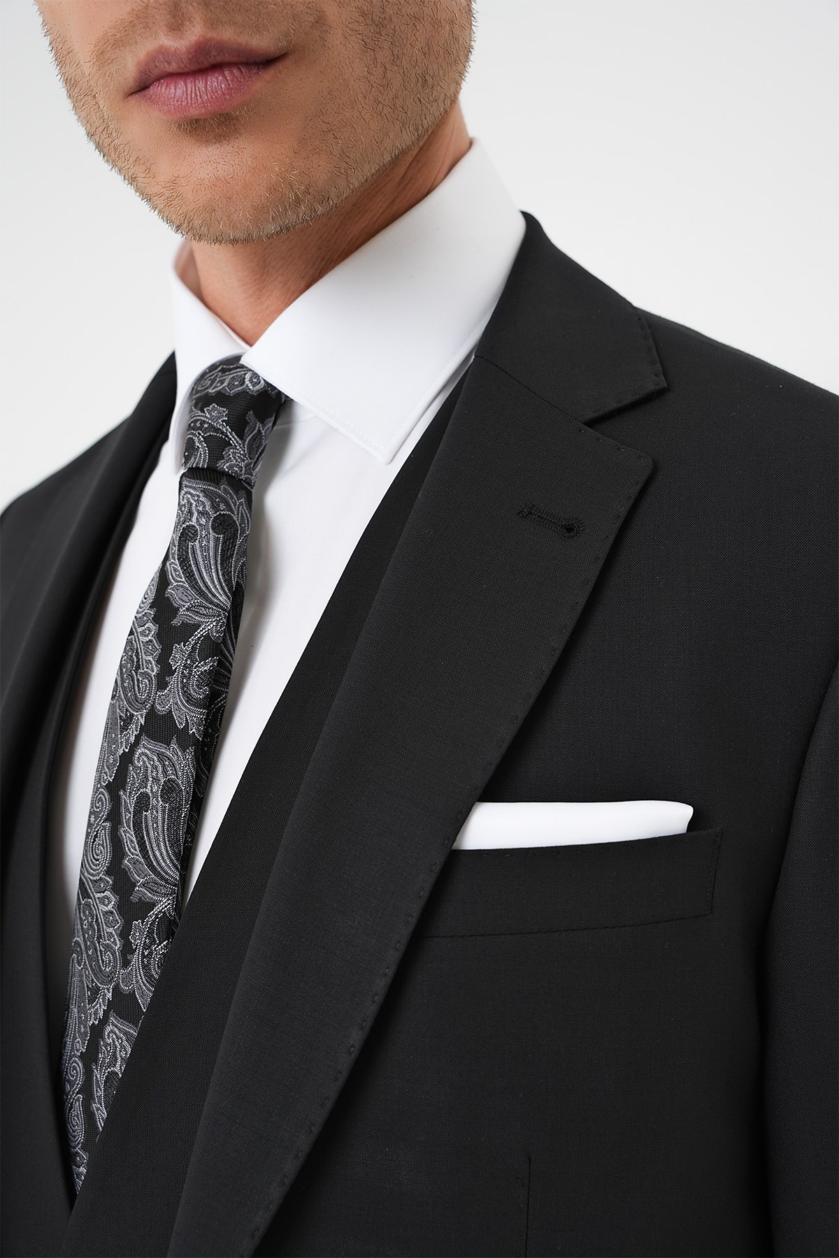 Slim Fit Düz Esnek Yelekli Klasik Siyah Takım Elbise Tk 894