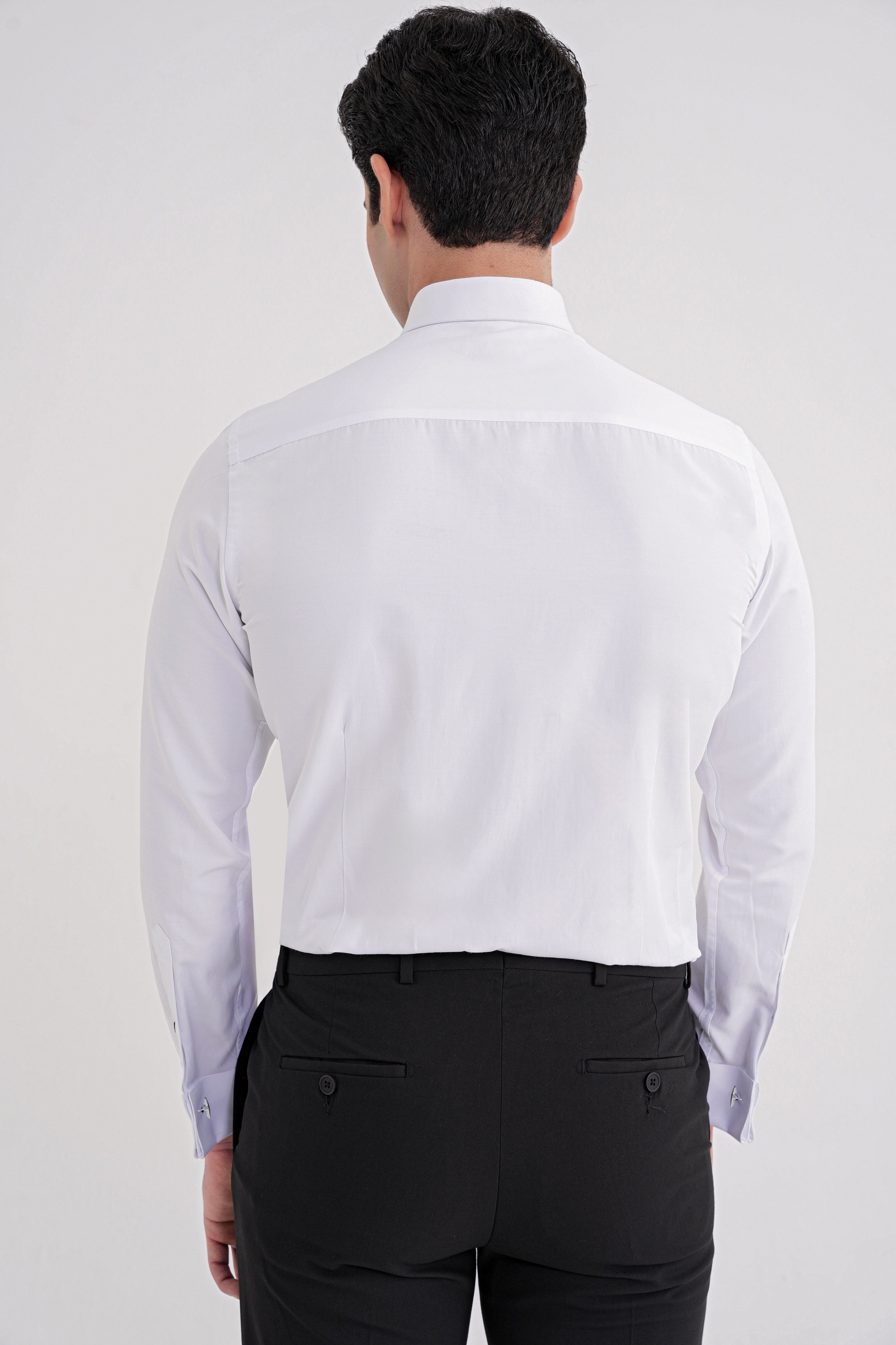 Slim Fit Erkek Yaka Duble Manşet Değişebilir Düğmeli Beyaz Smokin Gömlek GK 731