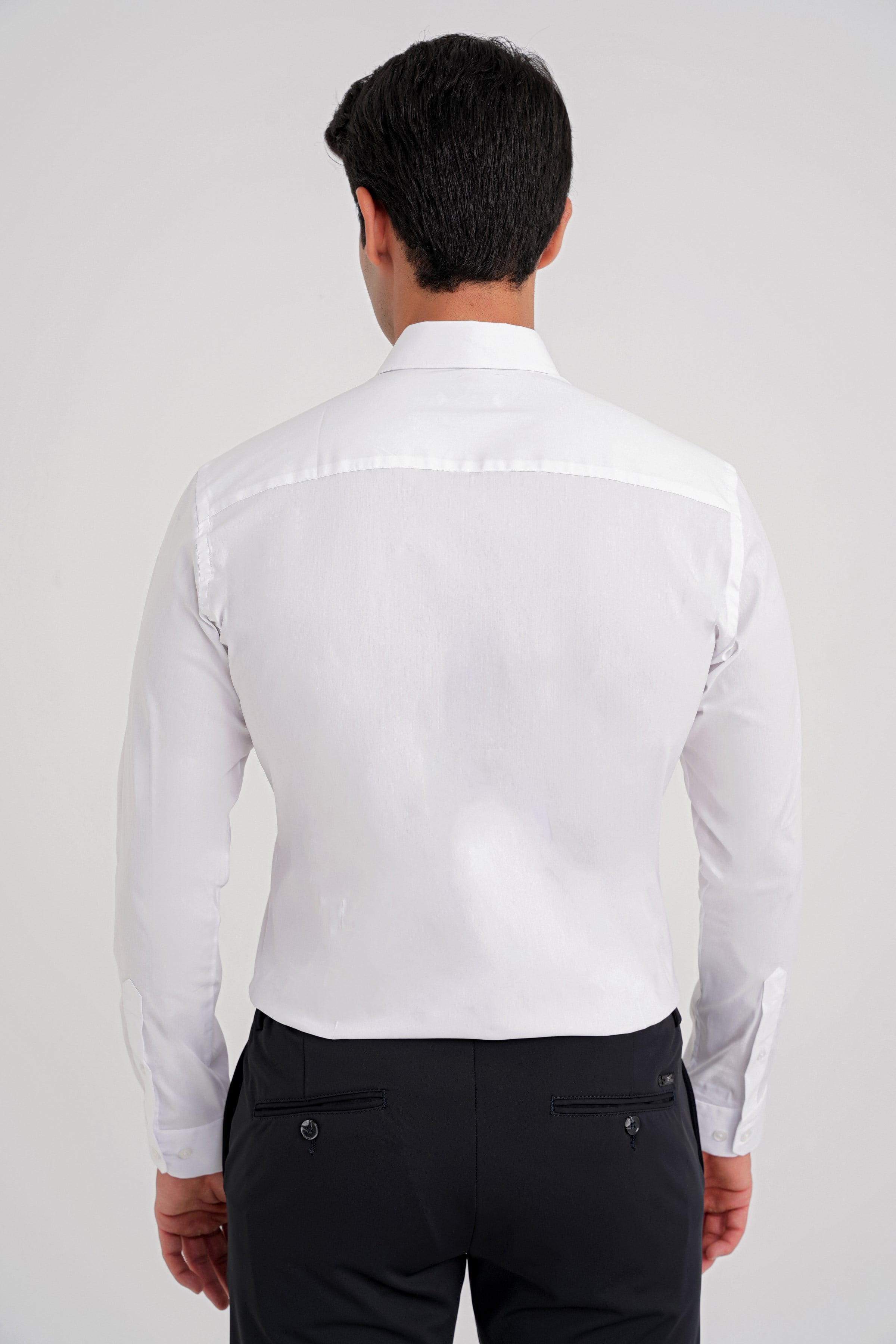 Slim Fit Erkek Yaka Esnek Pamuklu Beyaz Gömlek GK 747