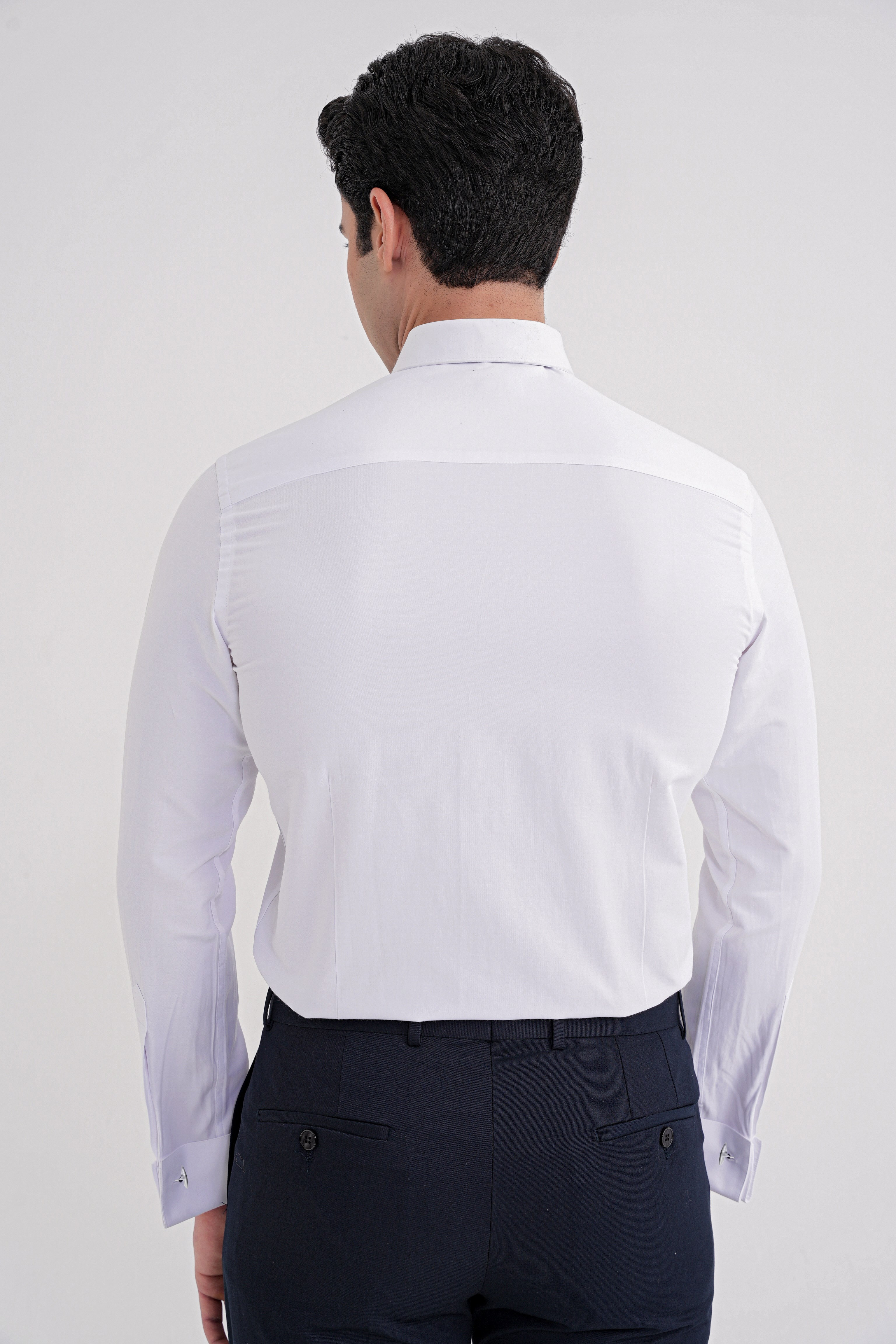 Slim Fit Erkek Yaka Önü Pliseli Beyaz Smokin Gömlek GK 730