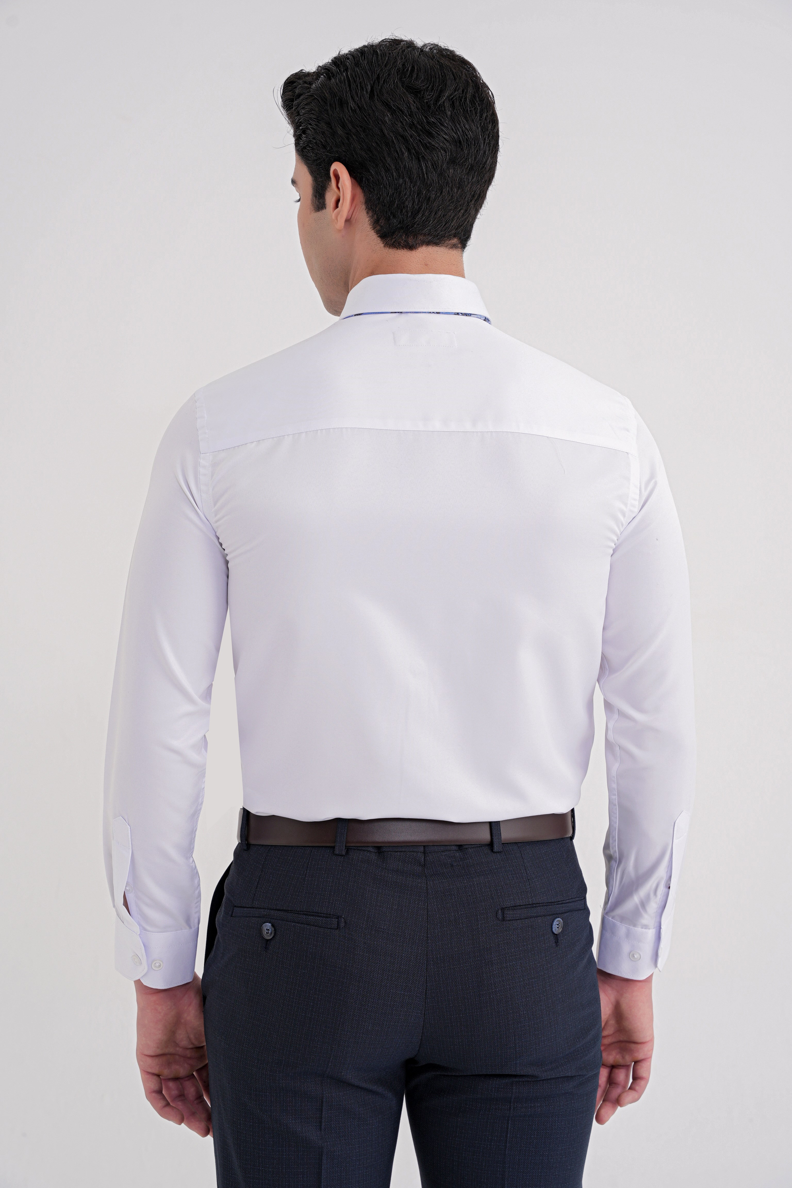 Slim Fit Erkek Yaka Pamuklu Düz Beyaz Gömlek GK 756