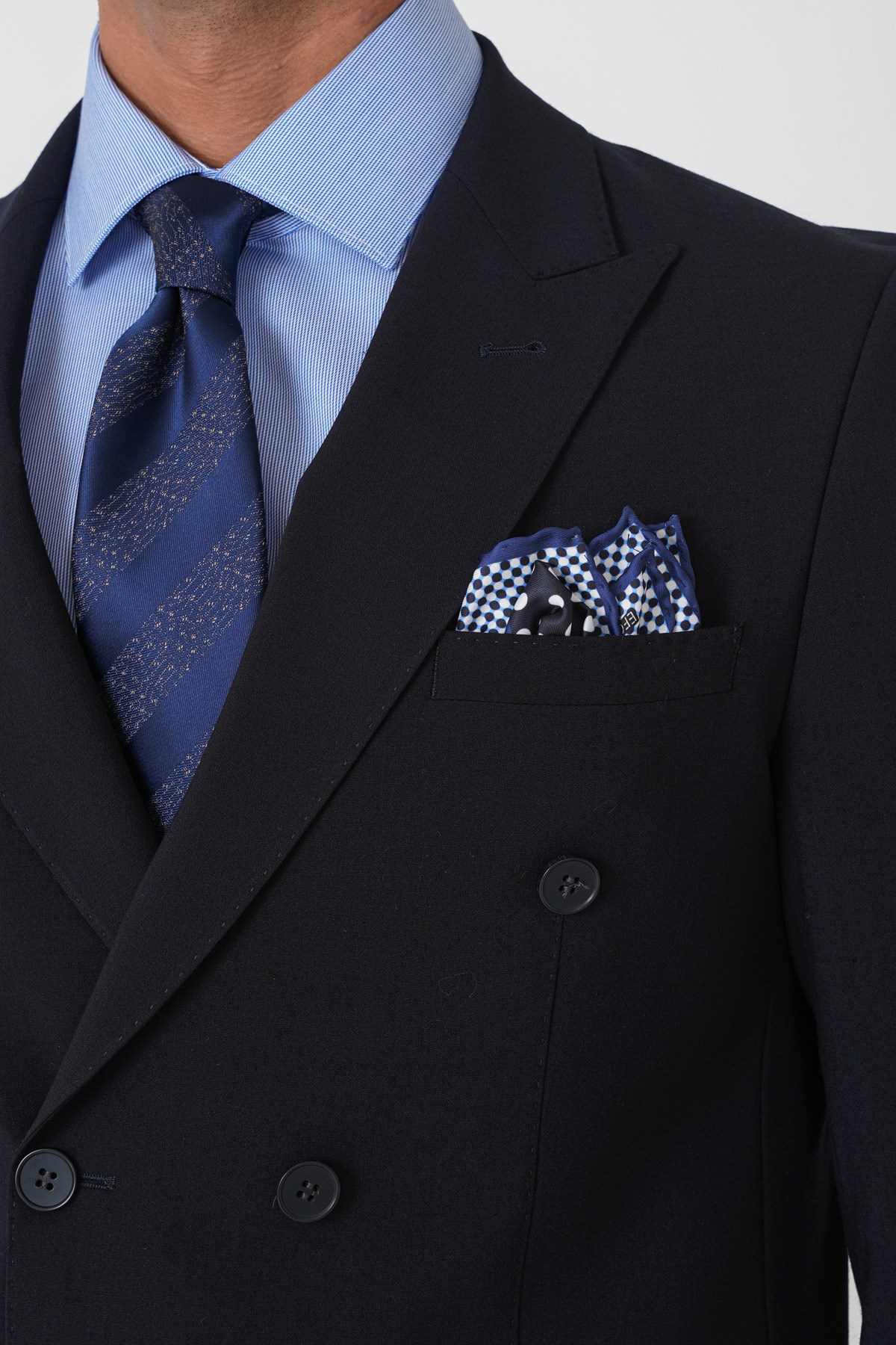 Slim Fit Esnek %97 Yünlü Düz Lacivert Kruvaze Takım Elbise TK 956