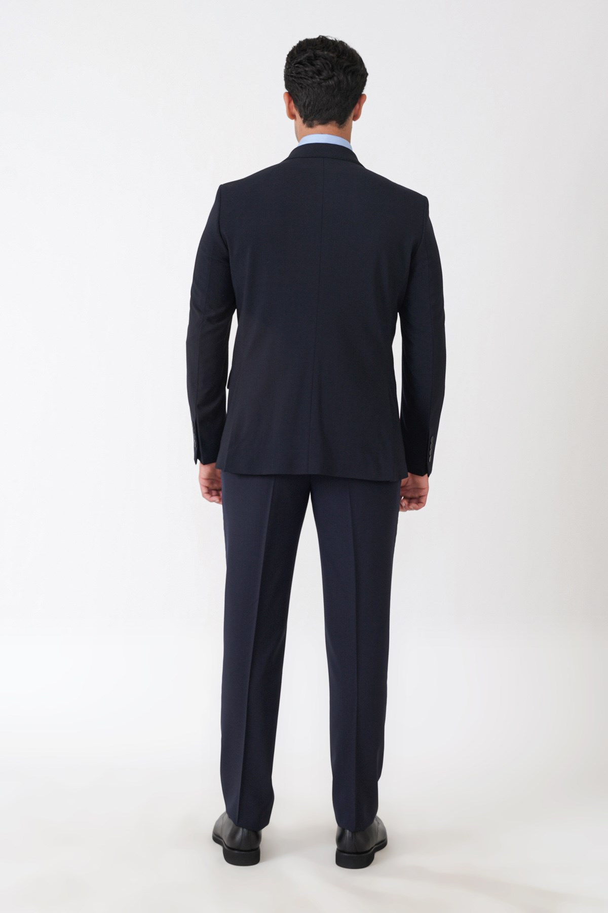 Slim Fit Esnek %97 Yünlü Düz Lacivert Kruvaze Takım Elbise TK 956