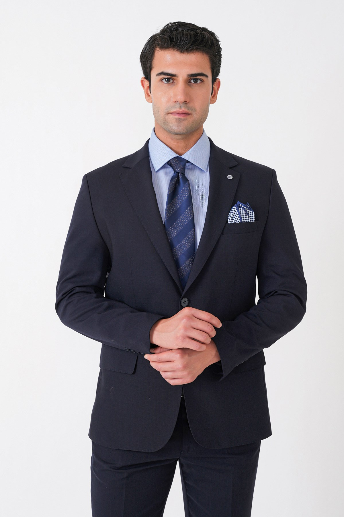 Slim Fit Esnek %97 Yünlü Düz Lacivert Takım Elbise TK 957