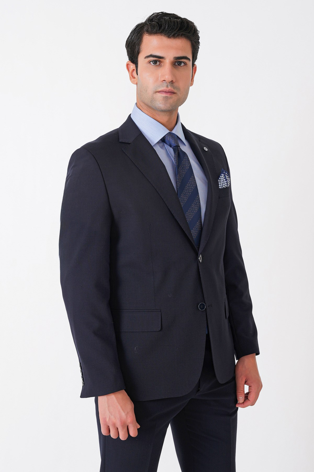 Slim Fit Esnek %97 Yünlü Düz Lacivert Takım Elbise TK 957