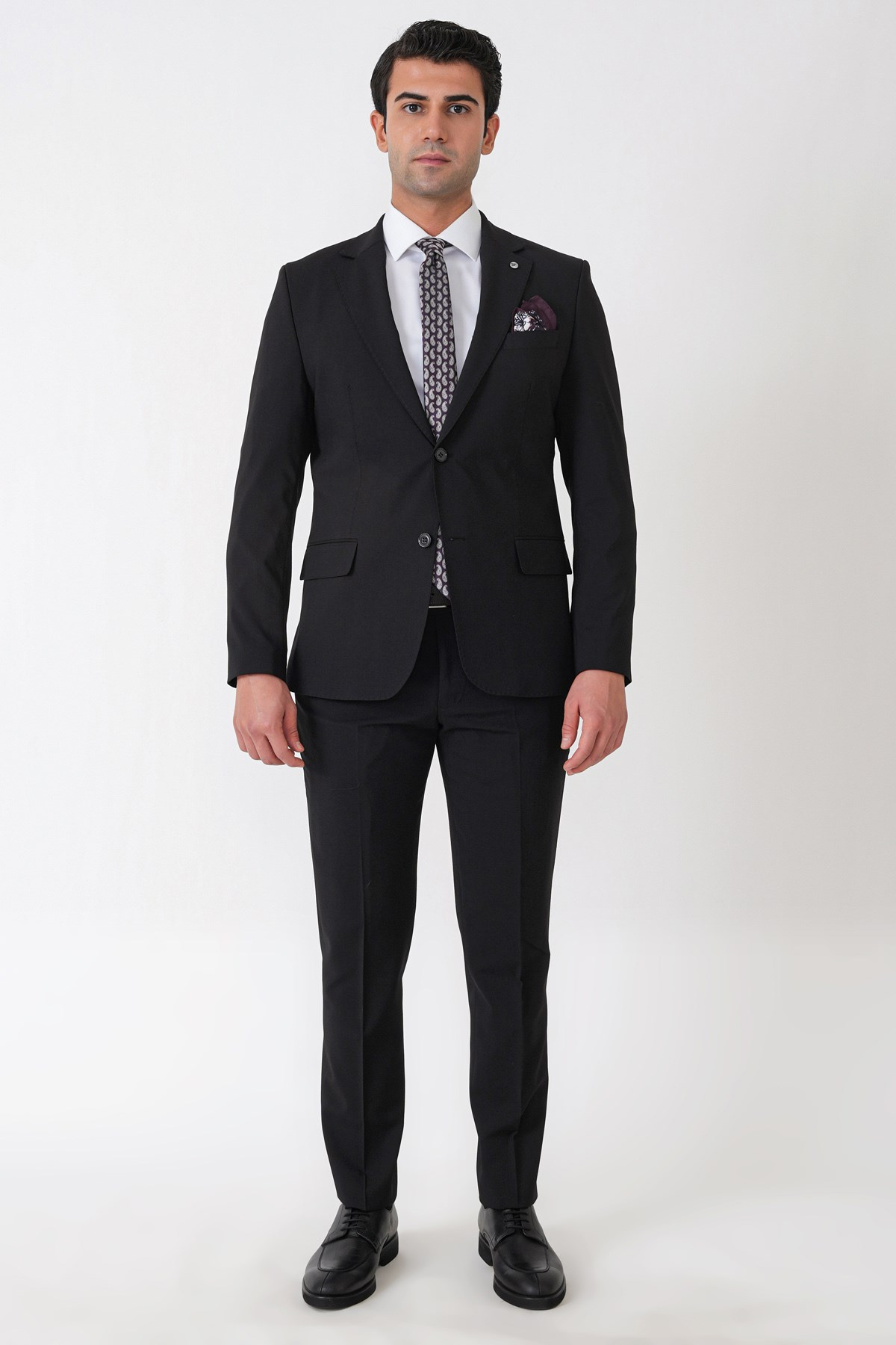 Slim Fit Esnek %97 Yünlü Düz Siyah Takım Elbise TK 957