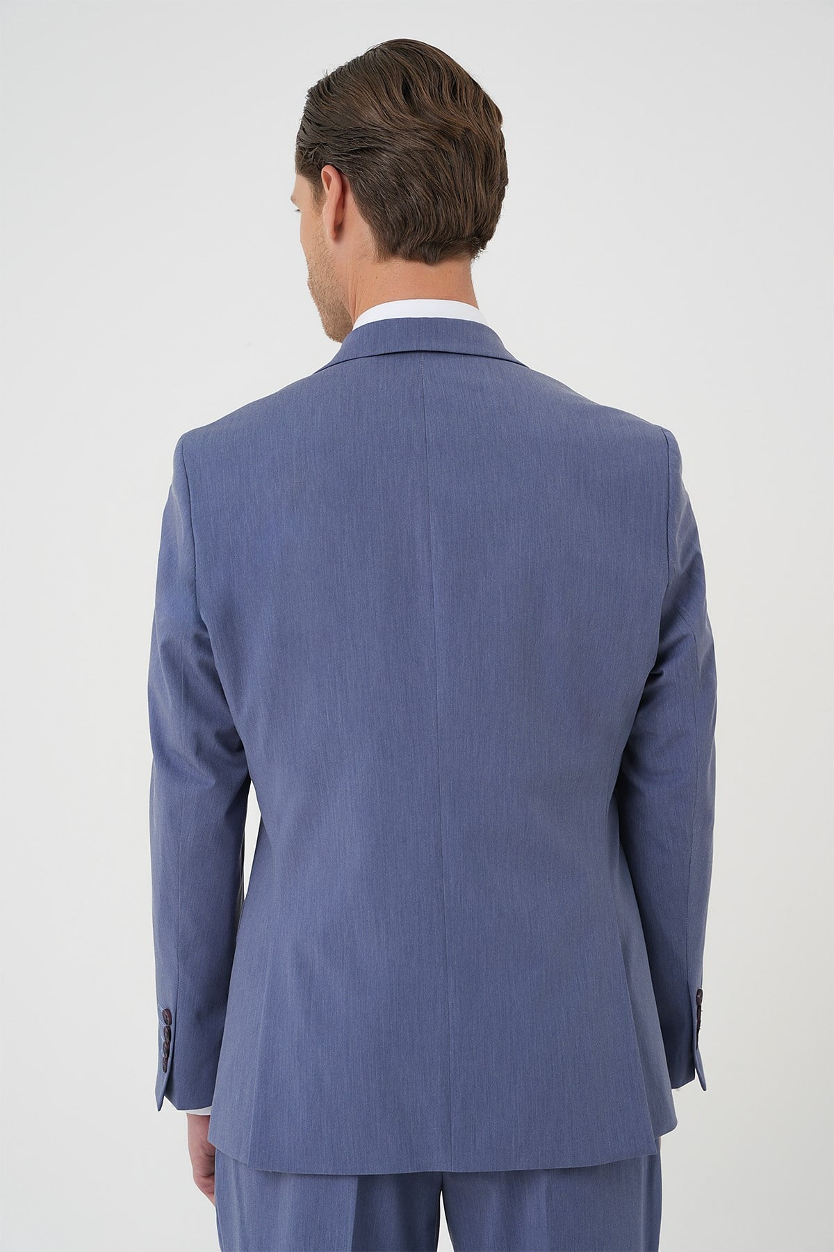 Slim Fit Esnek Çift Yırtmaç Yelekli Düz Klasik Havacı Mavi Takım Elbise  Tk 901