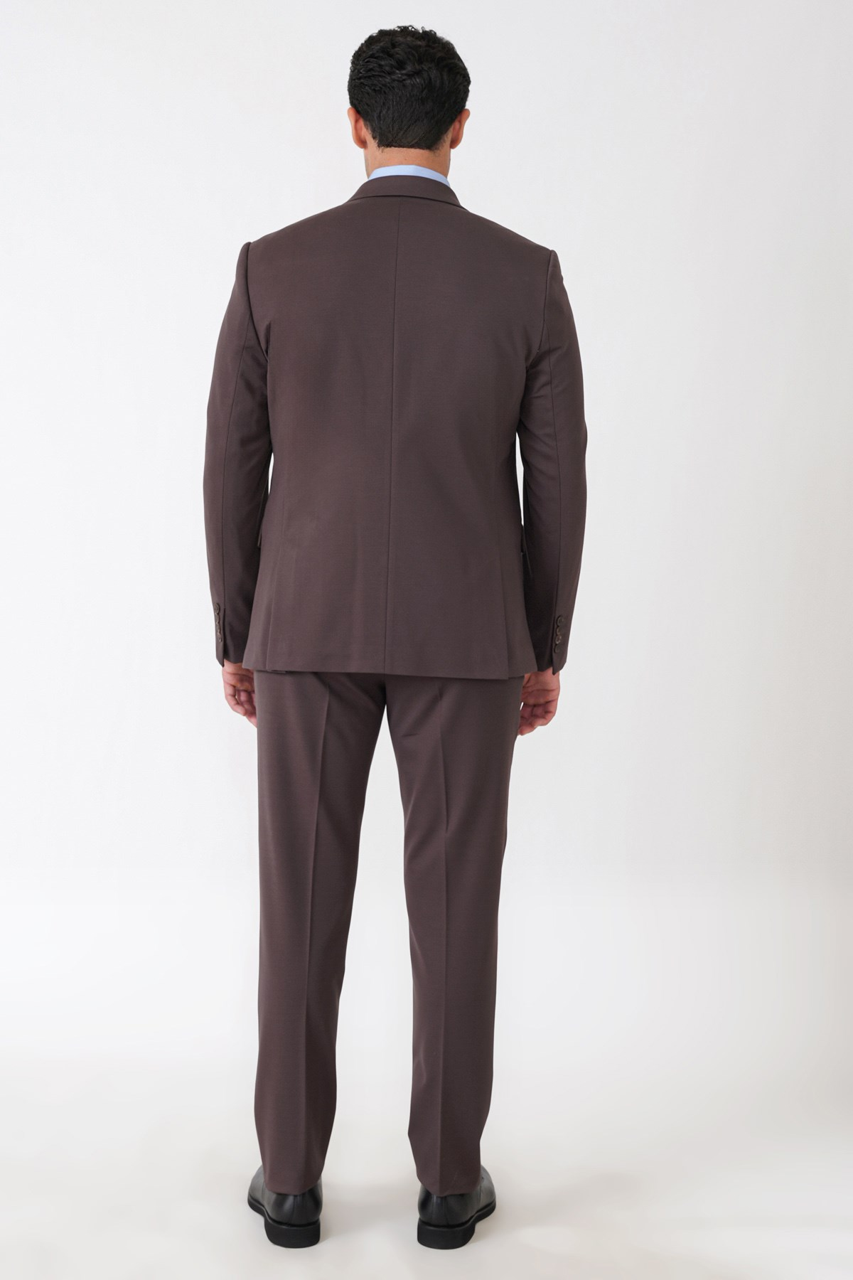 Slim Fit Esnek Pamuklu Dokulu Kahverengi Yelekli Takım Elbise TK 959