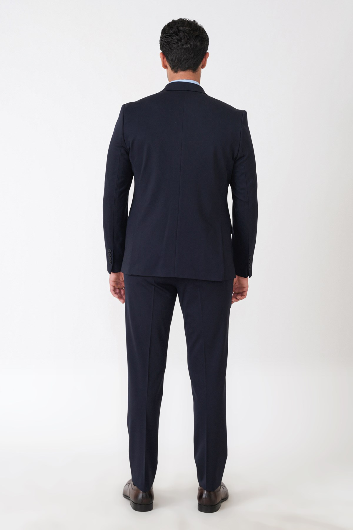 Slim Fit Esnek Pamuklu Dokulu Lacivert Yelekli Takım Elbise TK 959