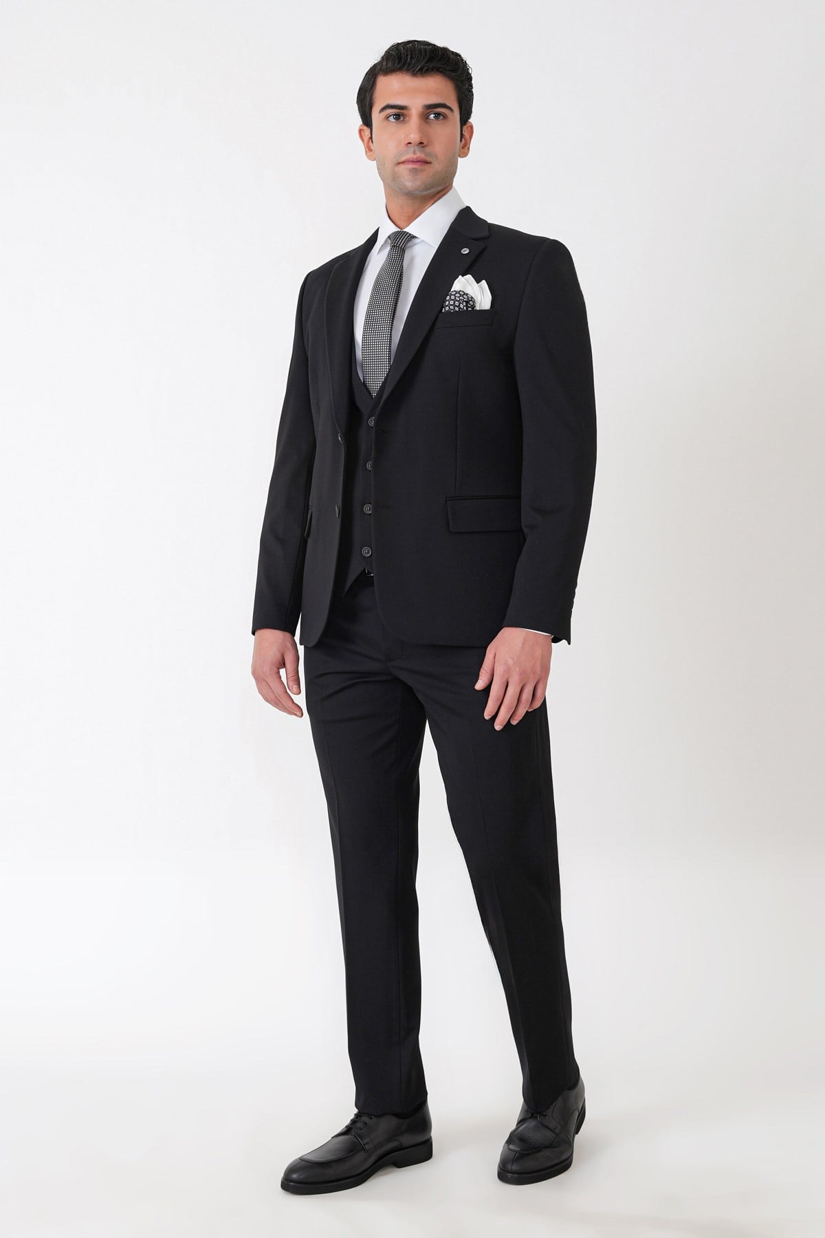 Slim Fit Esnek Pamuklu Dokulu Siyah Yelekli Takım Elbise TK 959
