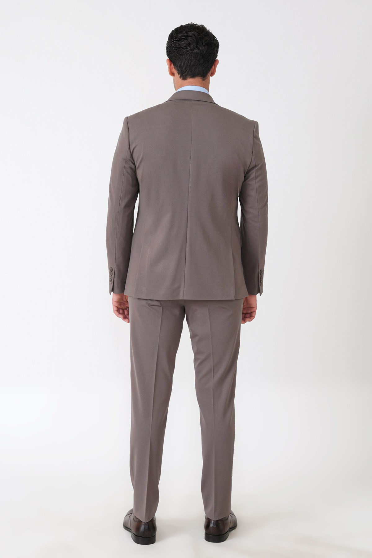 Slim Fit Esnek Pamuklu Dokulu Vizon Yelekli Takım Elbise TK 959
