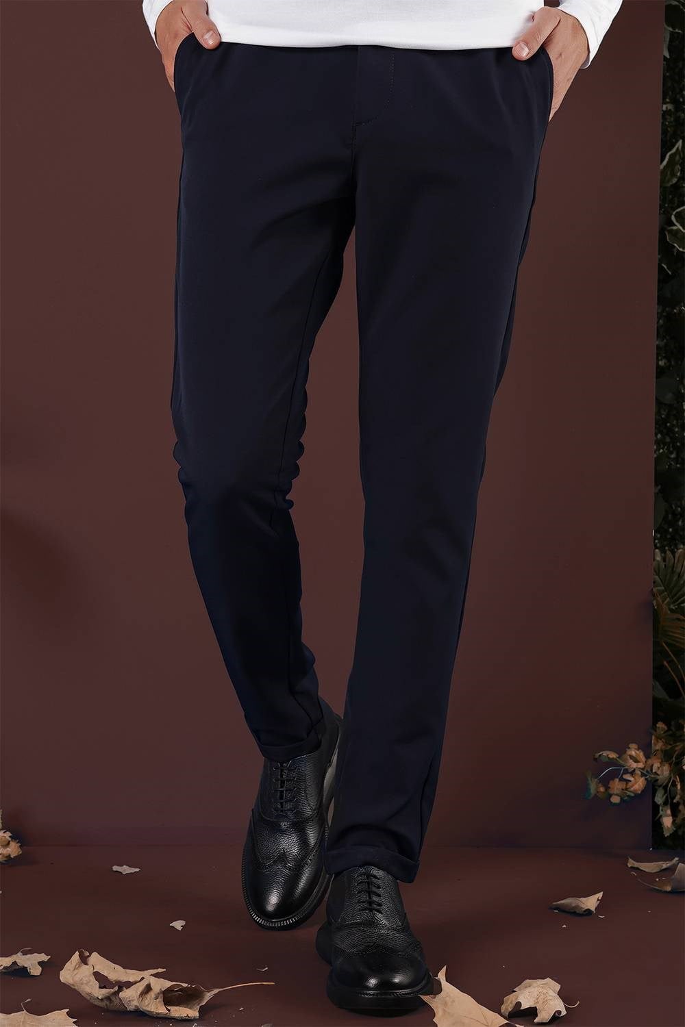 Slim Fit Esnek Pamuklu Duble Paça Lacivert Pantolon P 1135