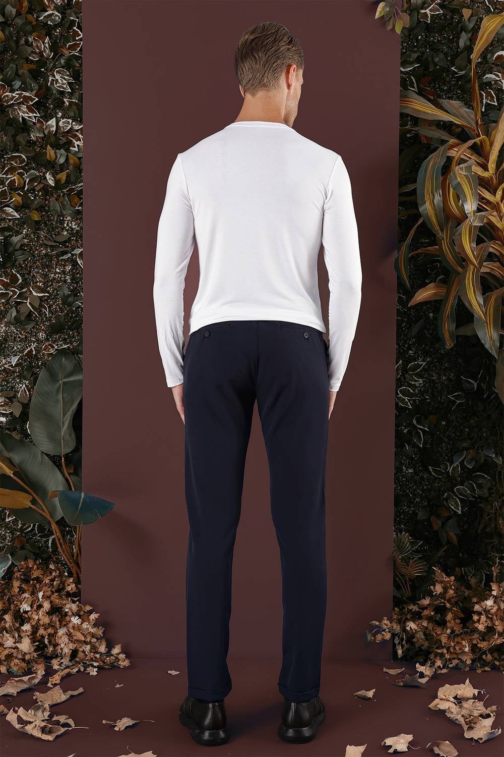 Slim Fit Esnek Pamuklu Duble Paça Lacivert Pantolon P 1135