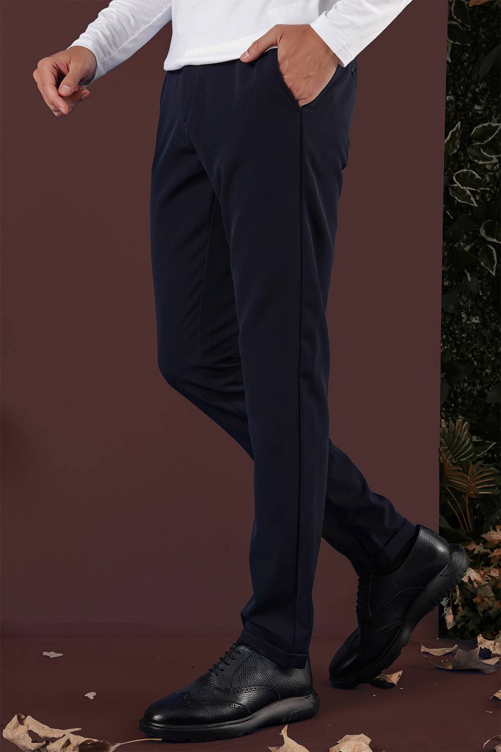 Slim Fit Esnek Pamuklu Duble Paça Lacivert Pantolon P 1135