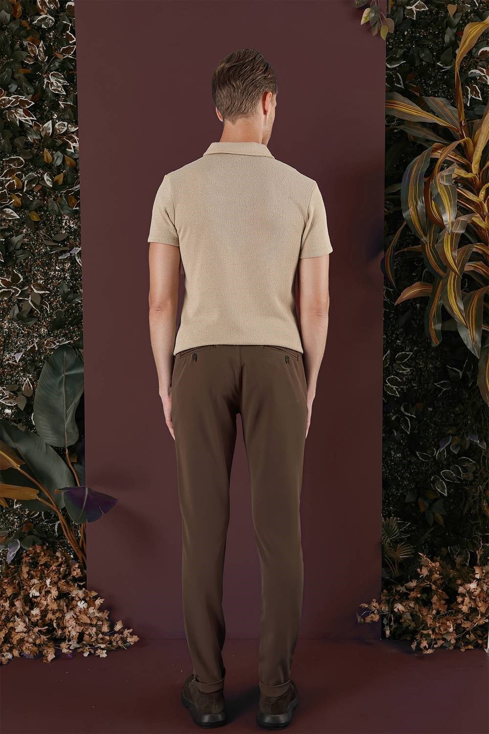 Slim Fit Esnek Pamuklu Duble Paça Tütün Pantolon P 1135