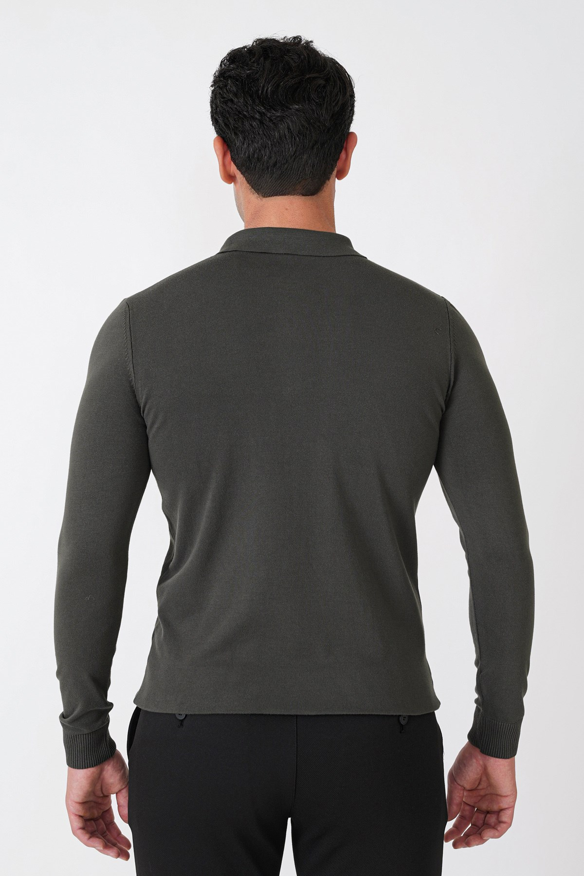Slim Fit Esnek Pamuklu Fermuarlı Polo Yaka Haki Triko TR 902