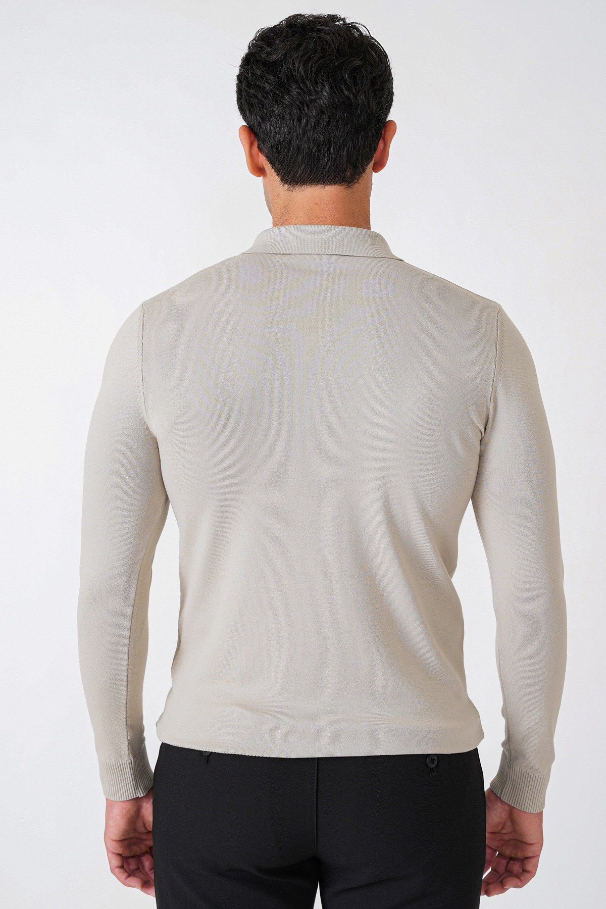 Slim Fit Esnek Pamuklu Fermuarlı Polo Yaka Taş Triko TR 902