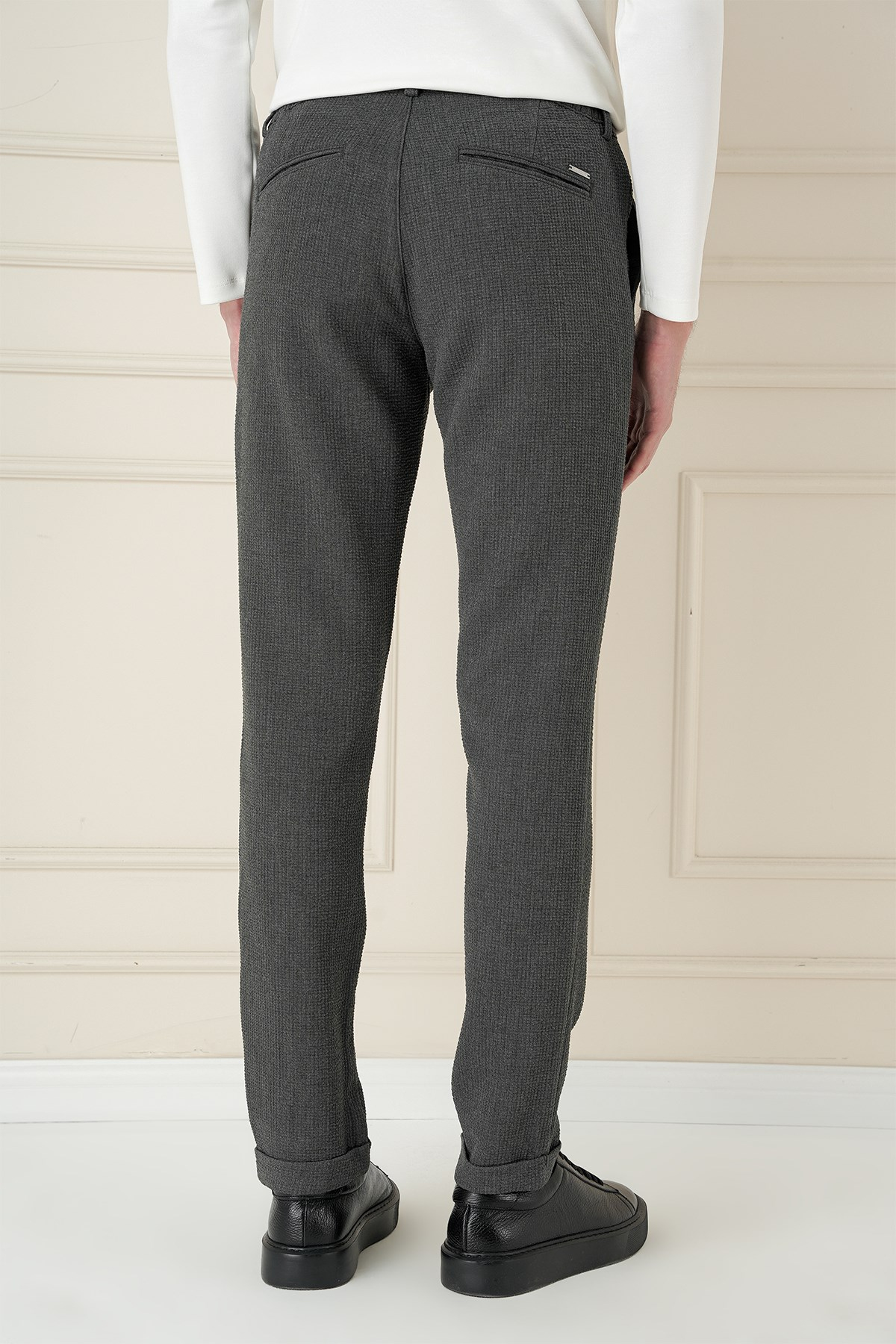 Slim Fit Esnek Pamuklu Gofre Kumaş Füme Pantolon P 1166