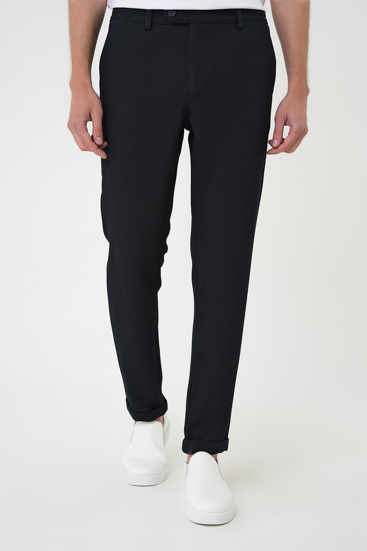 Slim Fit Esnek Pamuklu Gofre Kumaş Lacivert Pantolon P 1166