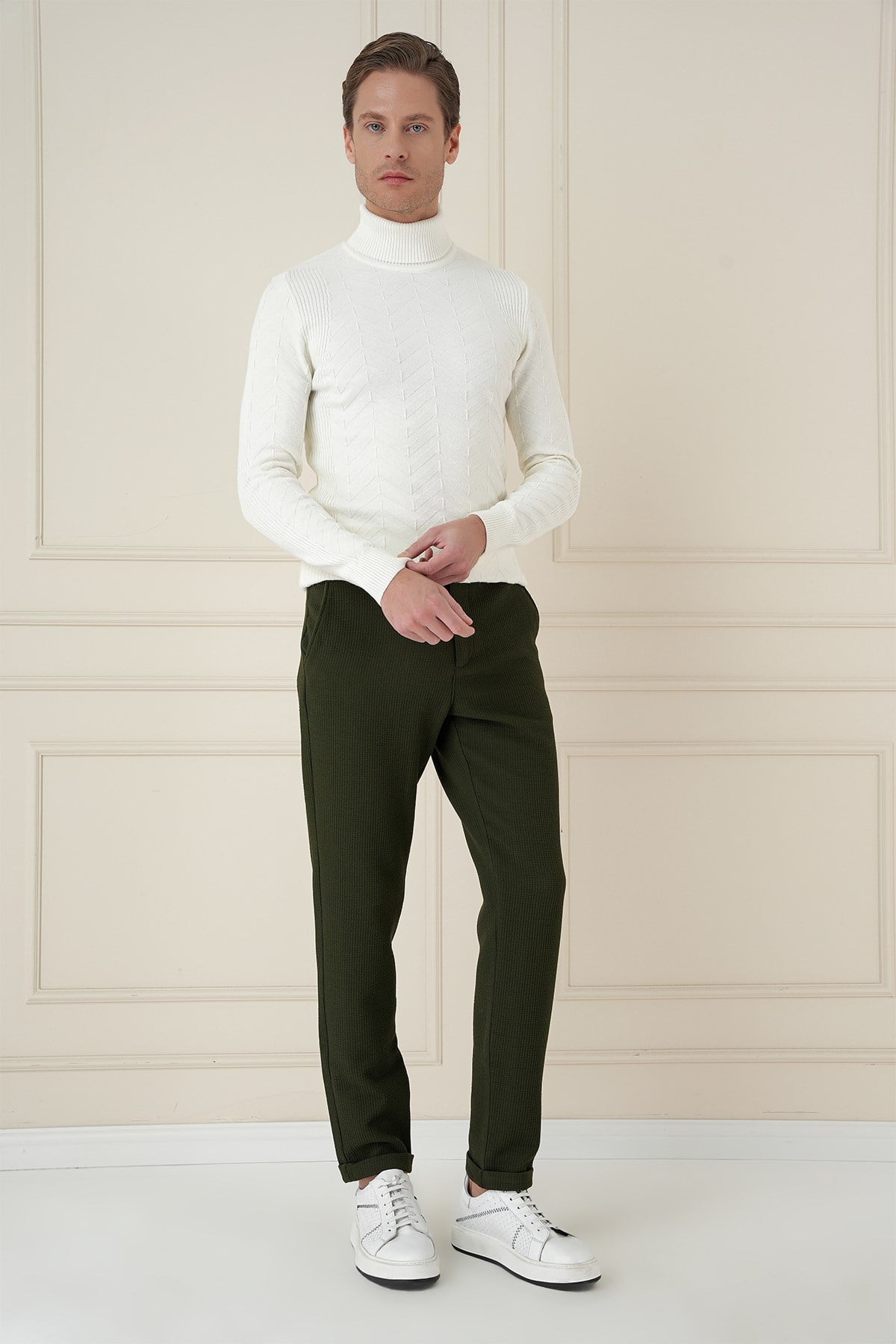 Slim Fit Esnek Pamuklu Gofre Kumaş Nefti Pantolon P 1166