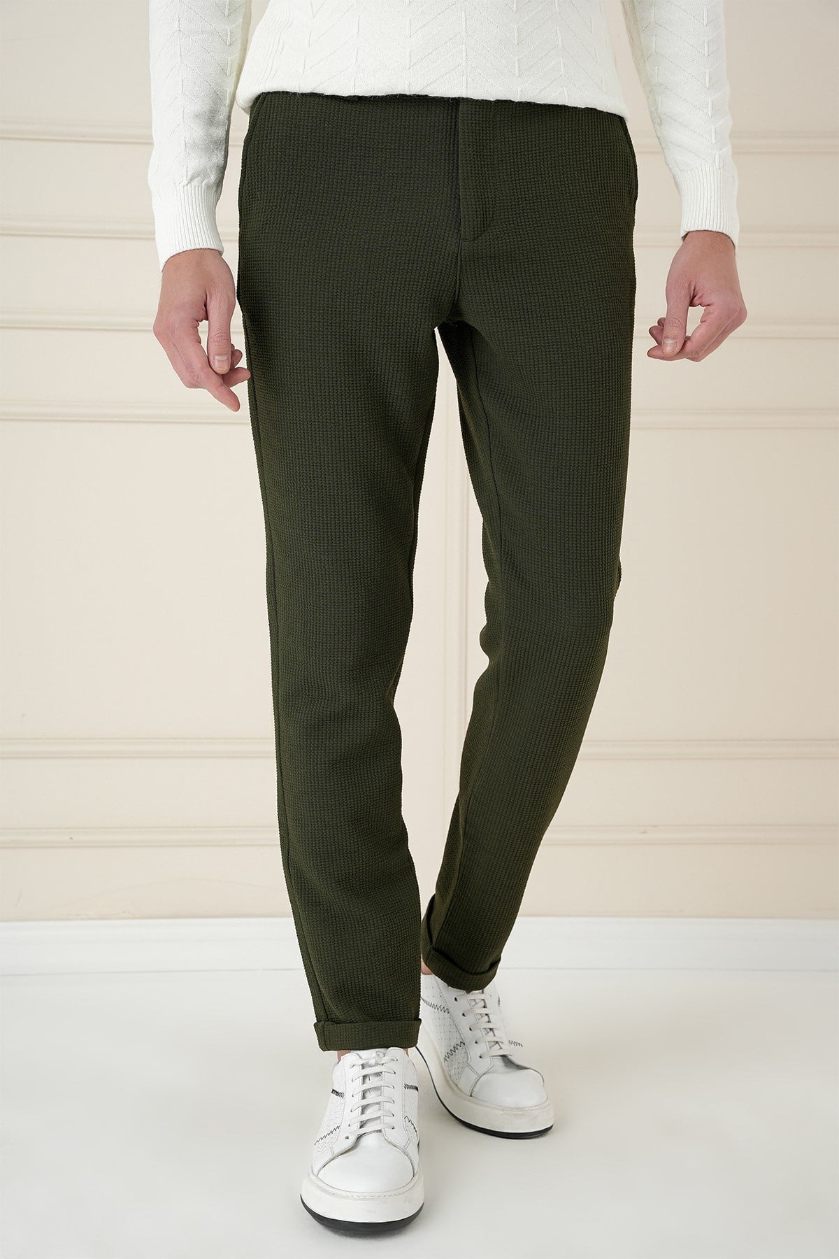 Slim Fit Esnek Pamuklu Gofre Kumaş Nefti Pantolon P 1166