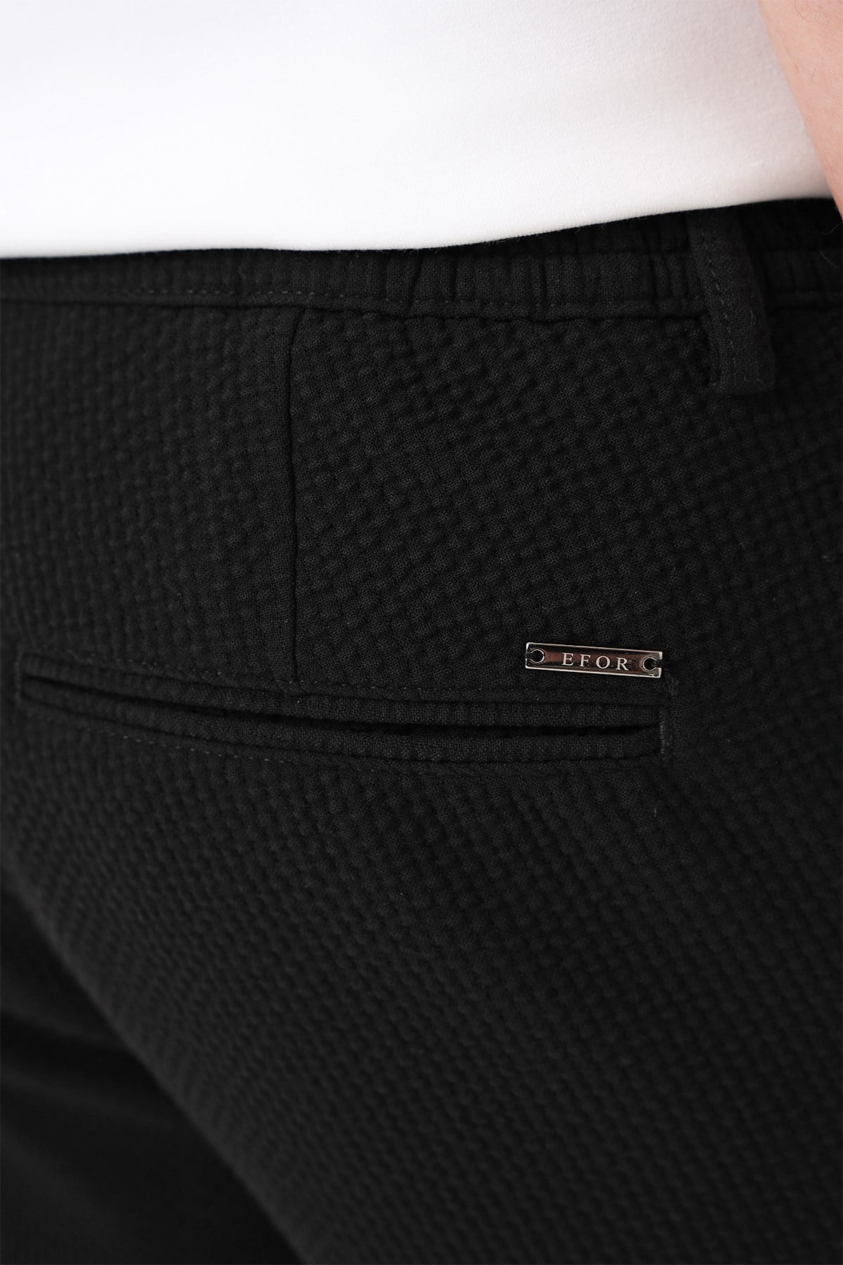 Slim Fit Esnek Pamuklu Gofre Kumaş Nero Siyah Pantolon P 1166