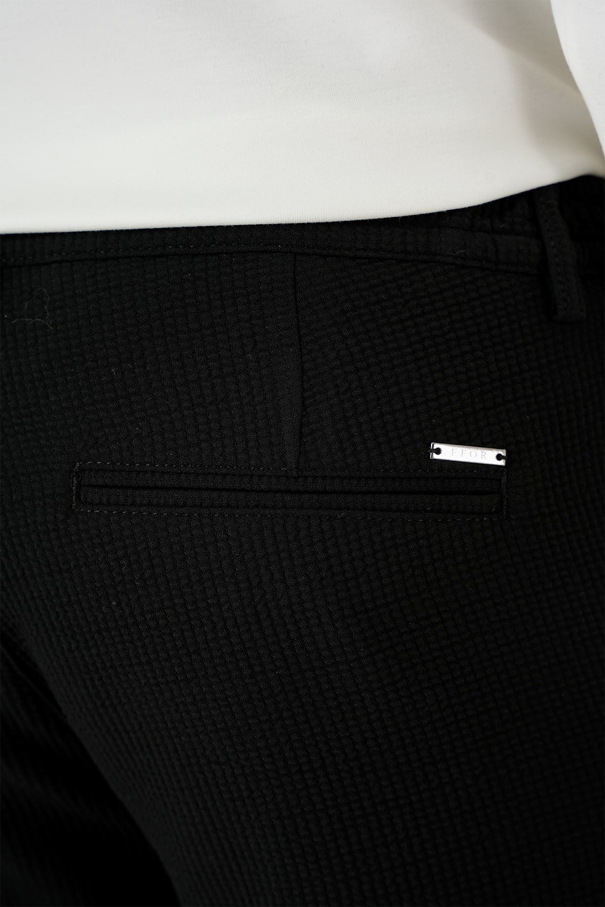 Slim Fit Esnek Pamuklu Gofre Kumaş Siyah Pantolon P 1166