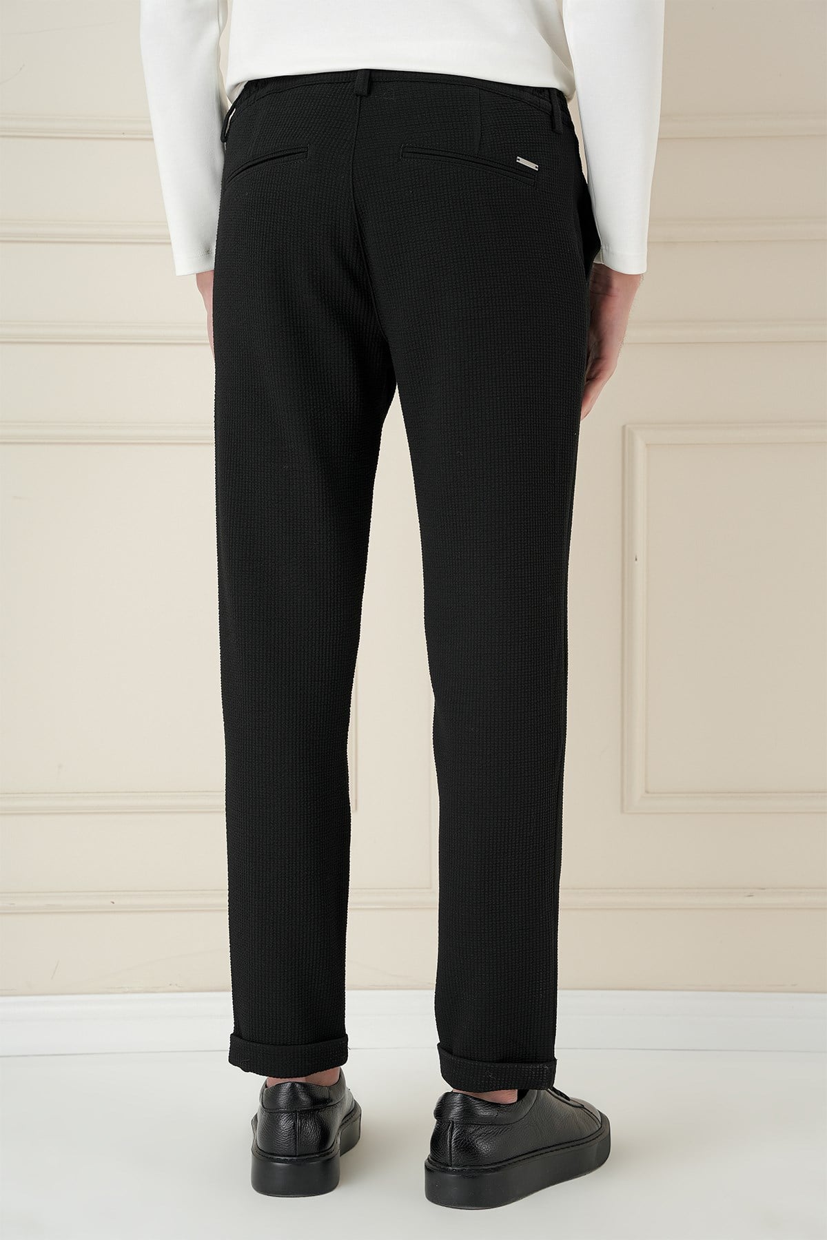 Slim Fit Esnek Pamuklu Gofre Kumaş Siyah Pantolon P 1166