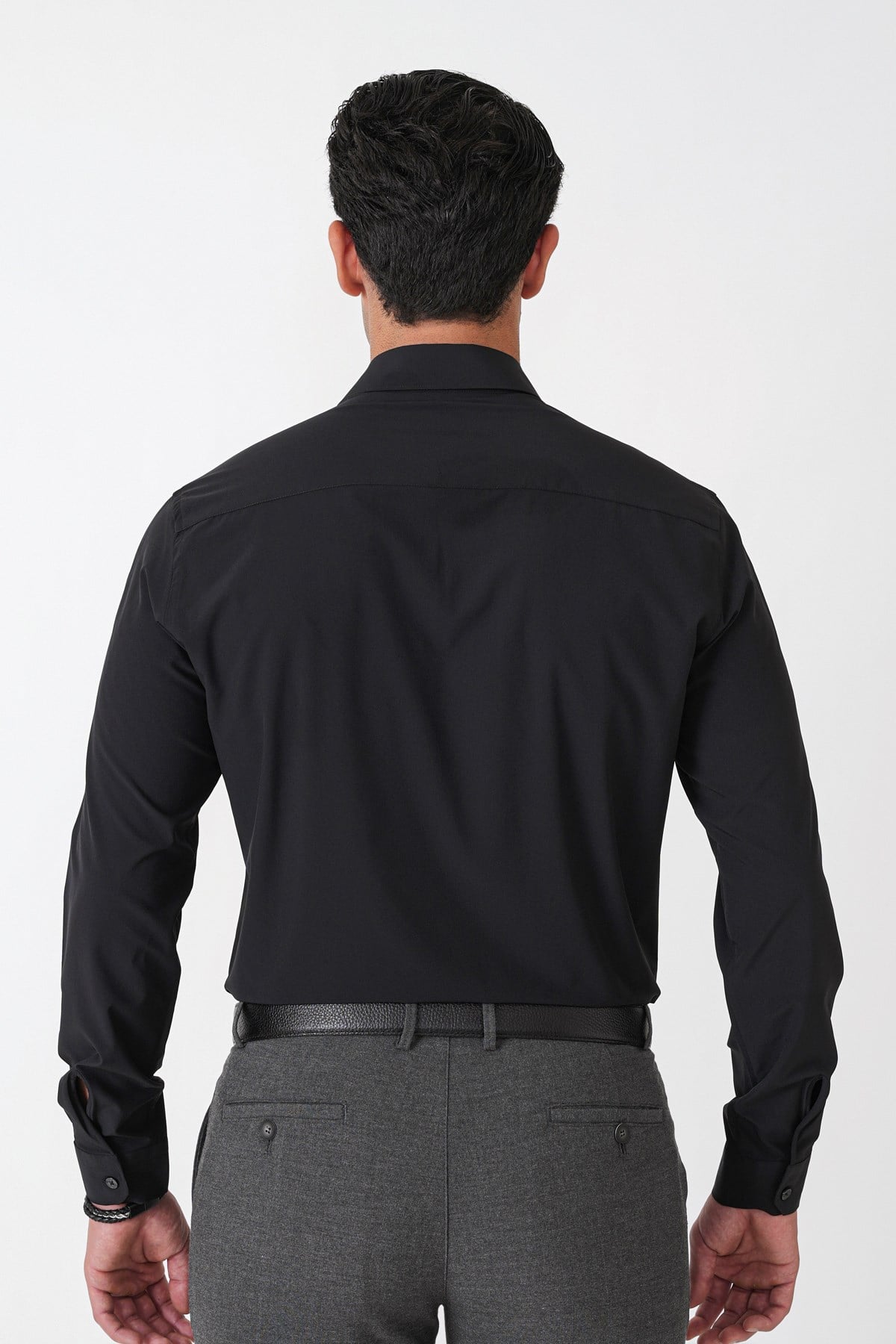 Slim Fit Esnek Pamuklu Siyah Gömlek G 1607